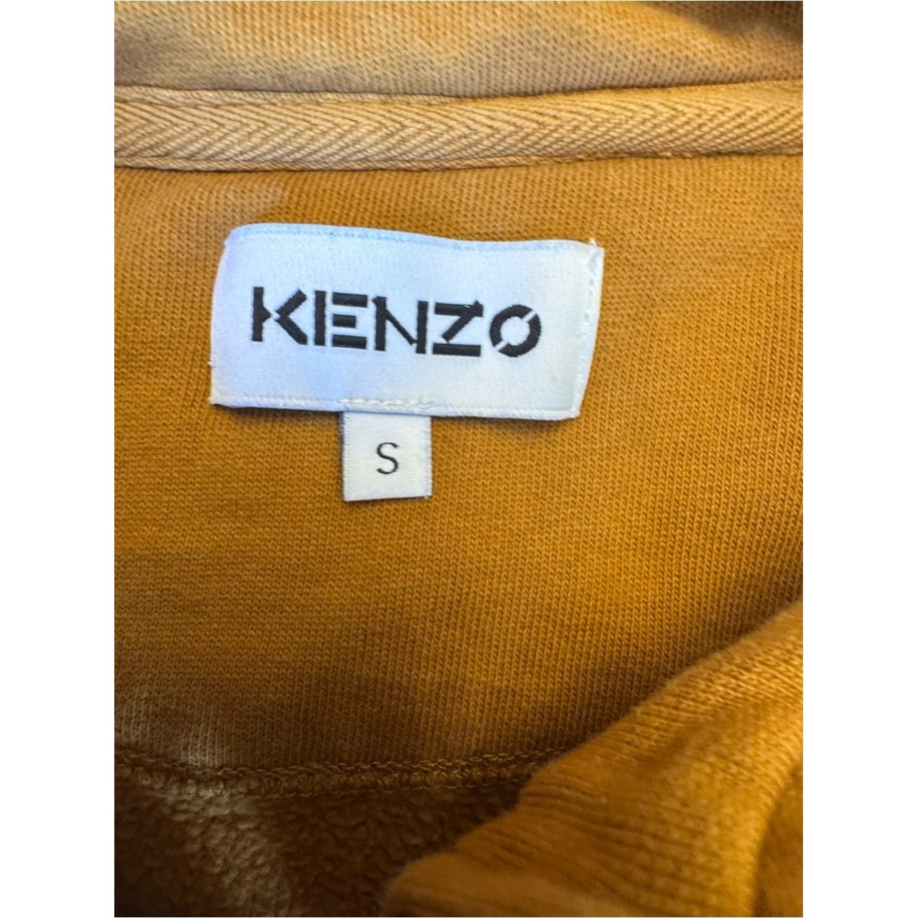 Kenzo Camel Mustard Cropped Funnel-Neck Sweatshirt Quarter Zip Vintage Rare S