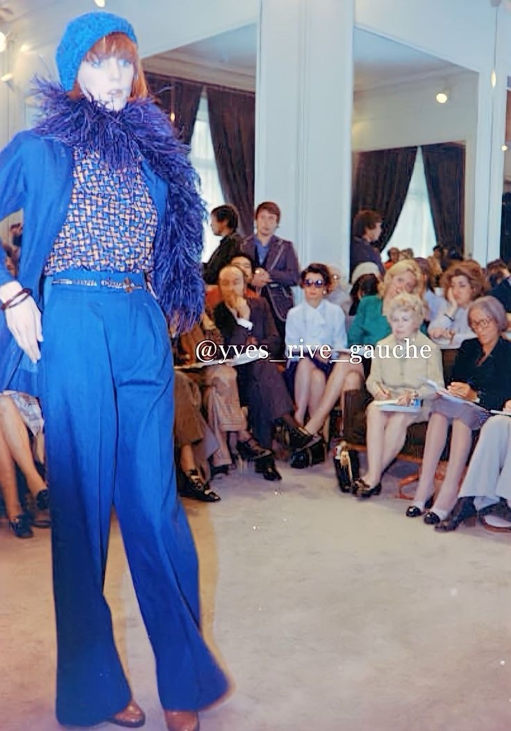 Yves Saint Laurent Fall 1973 Blue Yellow Print Flared Skirt FR 38 Vintage 1970’s