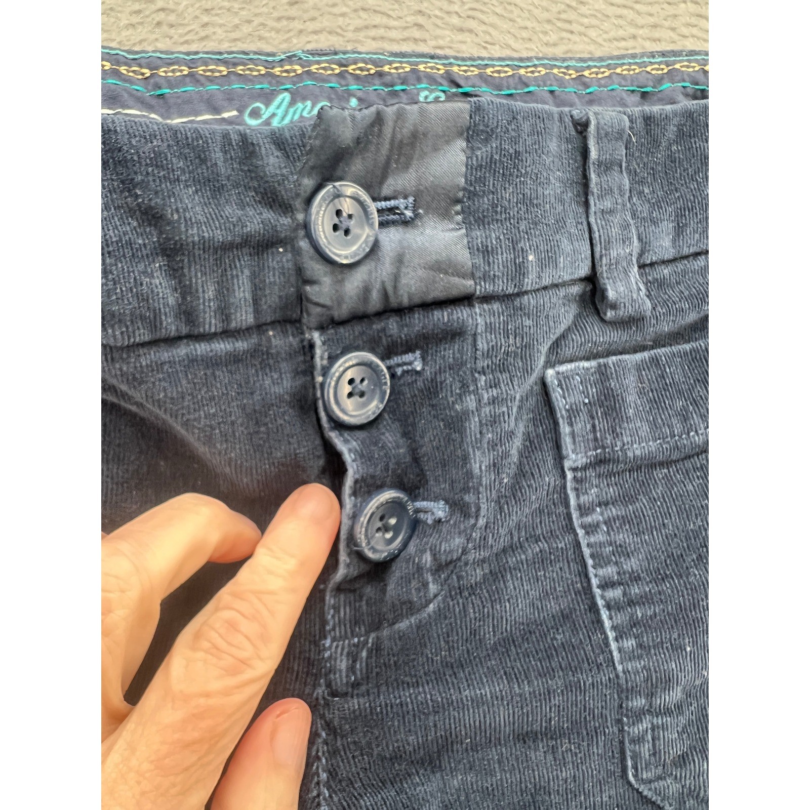 VTG American Eagle Pants Navy Blue Corduroy Wide Leg Button Fly Low Rise