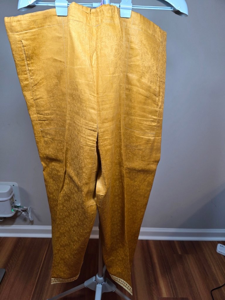Vintage Embroidered African Yellow and Cream Kaftan and Matching Pants