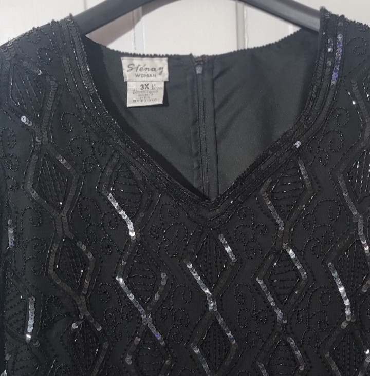 Elegant 80s VTG Hand Beaded Sequined Silk Stenay Woman 3X Cocktail Top Blouse