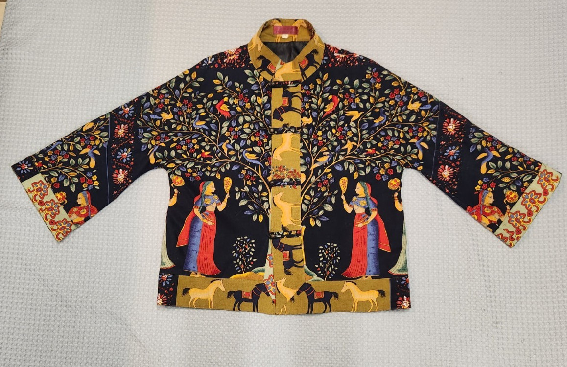 Vtg Women&rsquo;s Asian Indian Bali Style Folk Art Jacket Wearable Art Tree Of Life