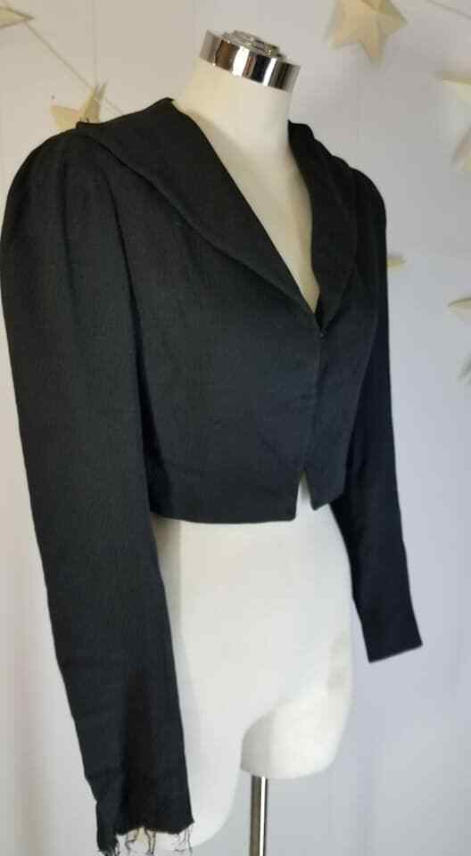 Vtg 40s 50s Cropped Black Faille Jacket Lapels to Shoulder! Unfinished