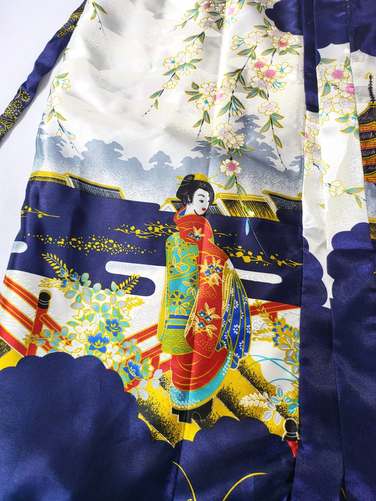 VTG Silver Dragon De Oriental Classic Blue Kimono Robe Geisha Womens XXL