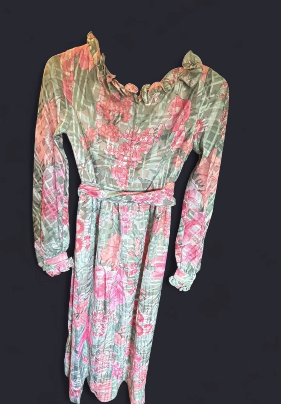 1960s-70s Kiki Hart Dress Vintage Pink/Green Floral Print RARE Offers Welcome