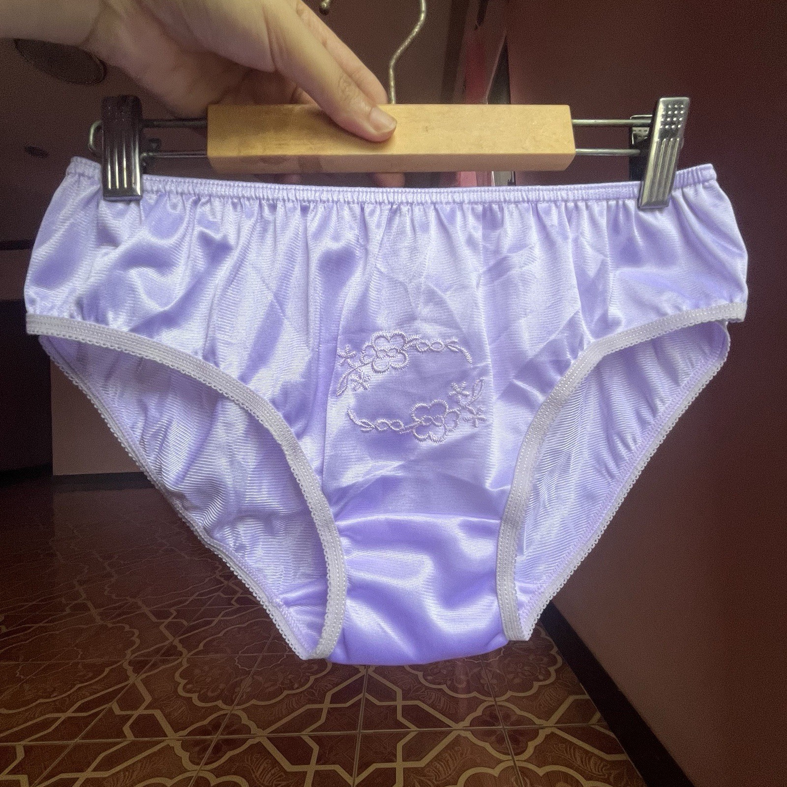 100% Nylon Glossy Bikini Sz.8 Low Waist Panties Slippery Briefs Disco Summer VTG
