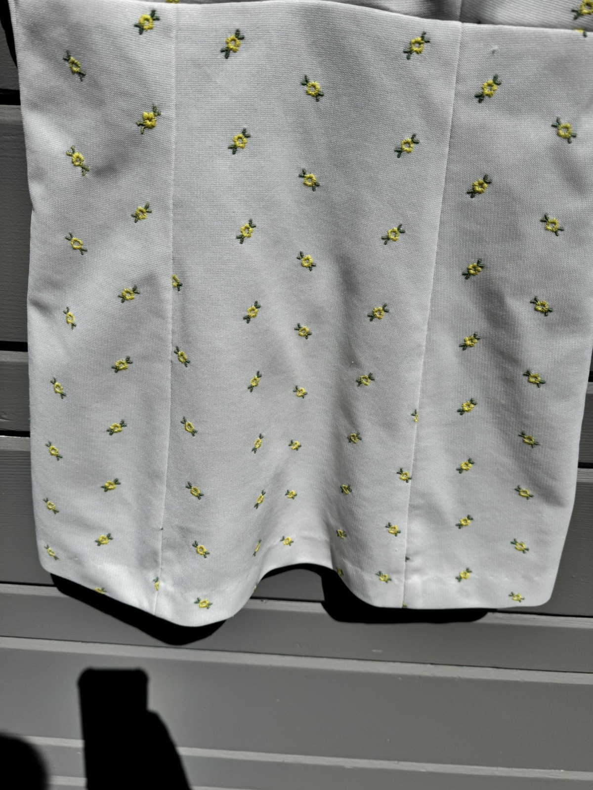 Vintage 1970s Top Seed Tennis Dress Yellow Floral Mini Mod Polyester XS 28&Prime; Bust