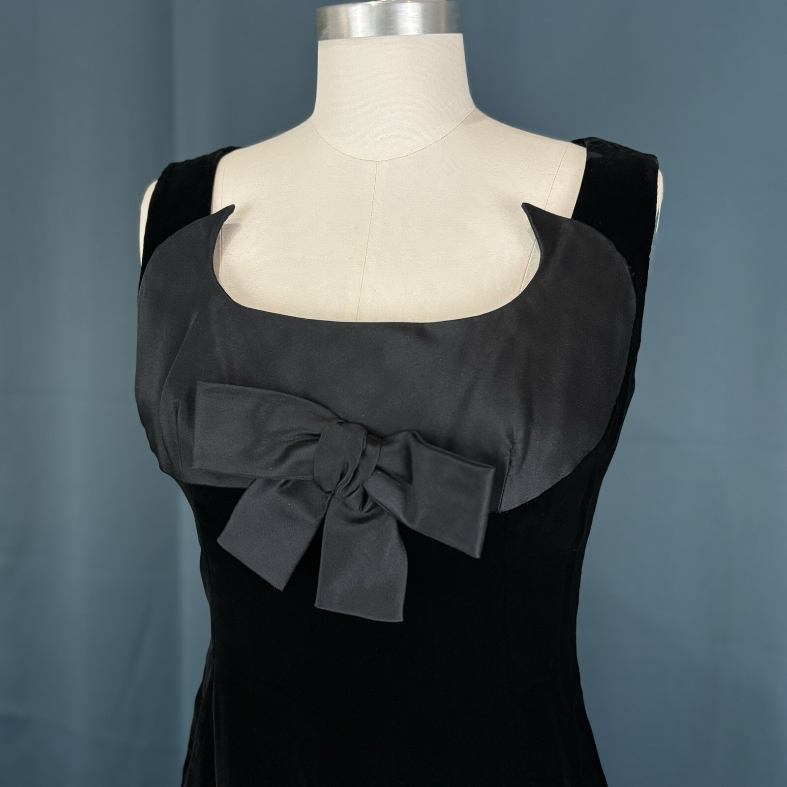 Vintage 60s Oleg Cassini Velvet Silk Taffeta Bow Front Dress