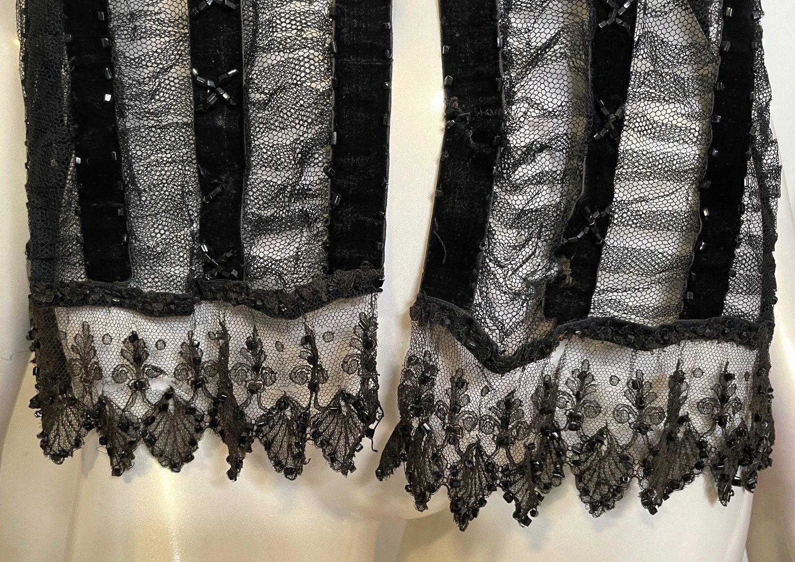 Antique 20s Black Beaded Lace Jacket S M Overlay Evening Edwardian Victorian