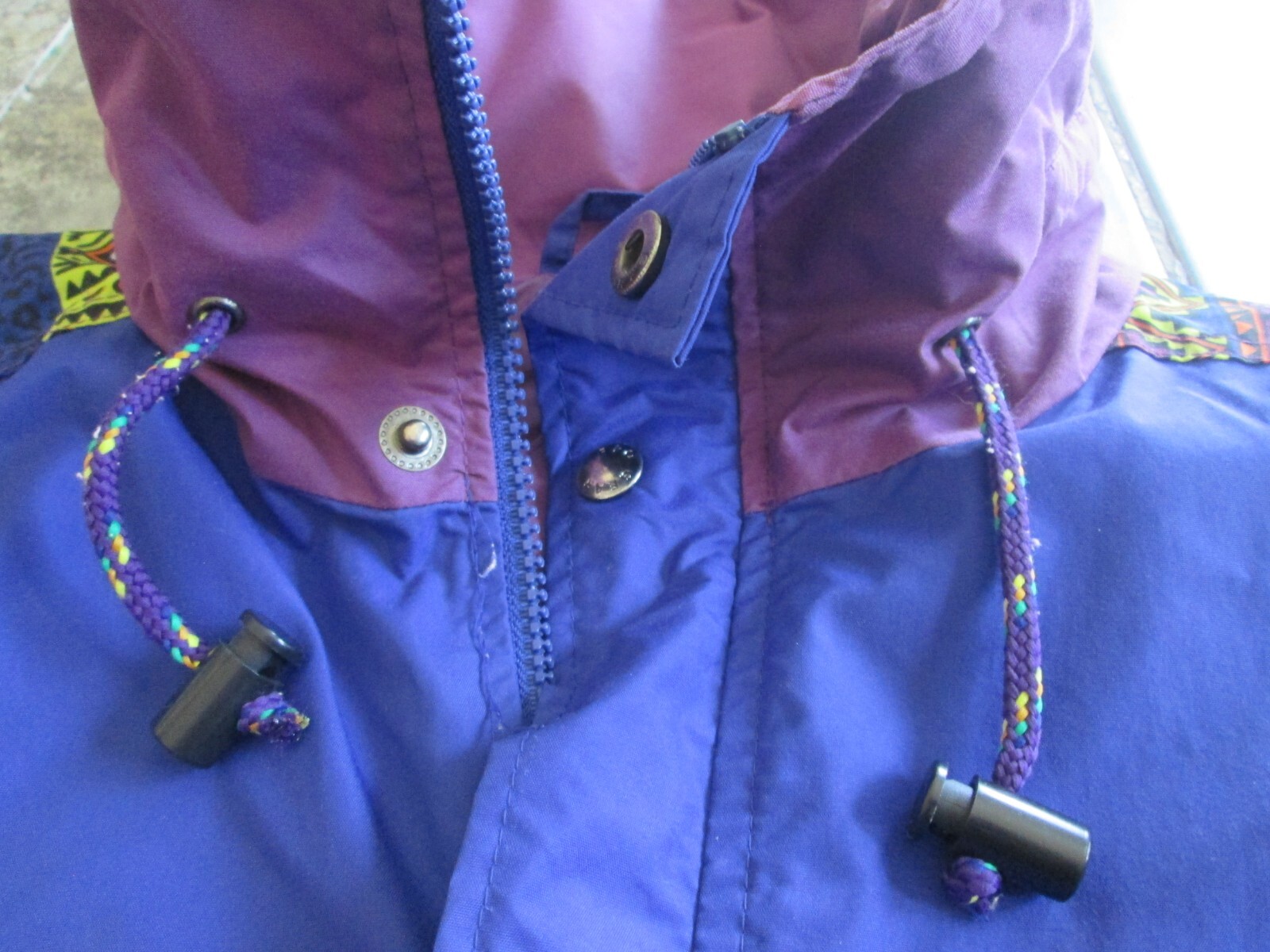 Vintage Pro Gear Nylon Jacket Women&rsquo;s Large Color Block Purple Neon Hooded Korea