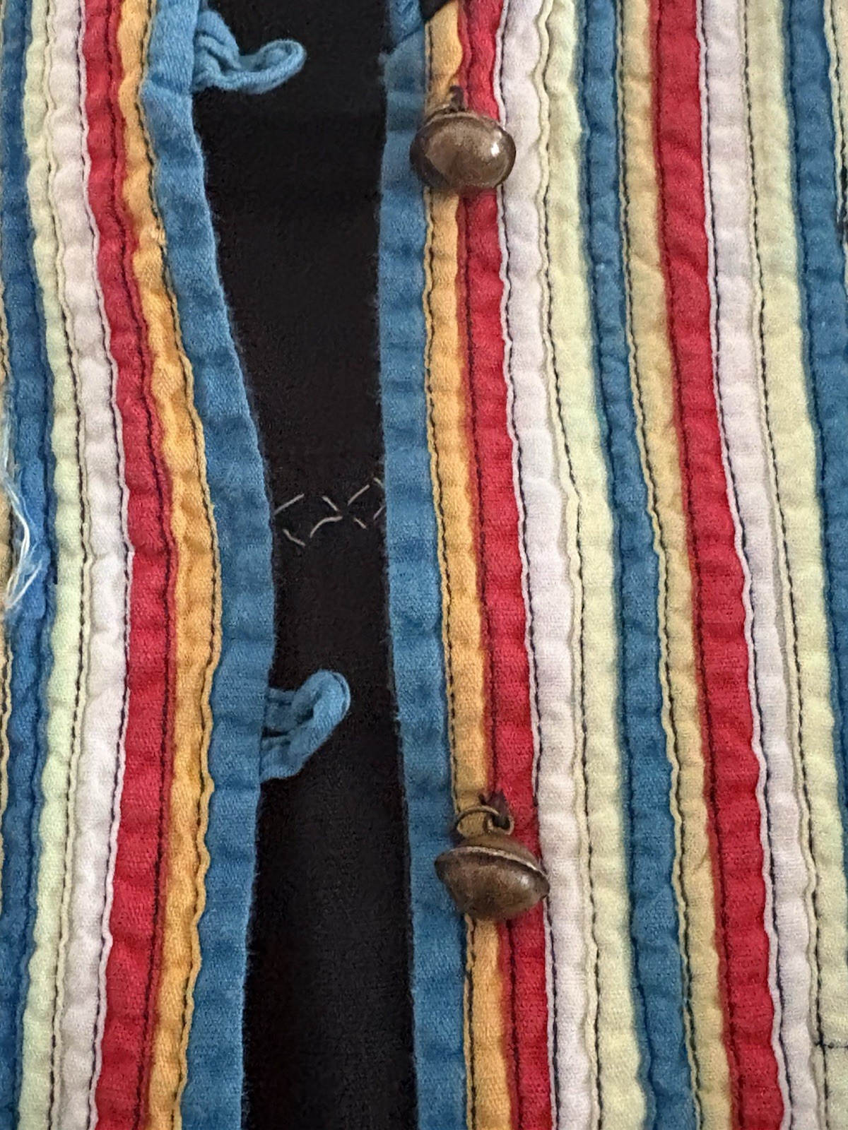 Vtg Thai Hill Tribe Jacket Geometric Patchwork Duster Coat Folk Art Kaftan Boho