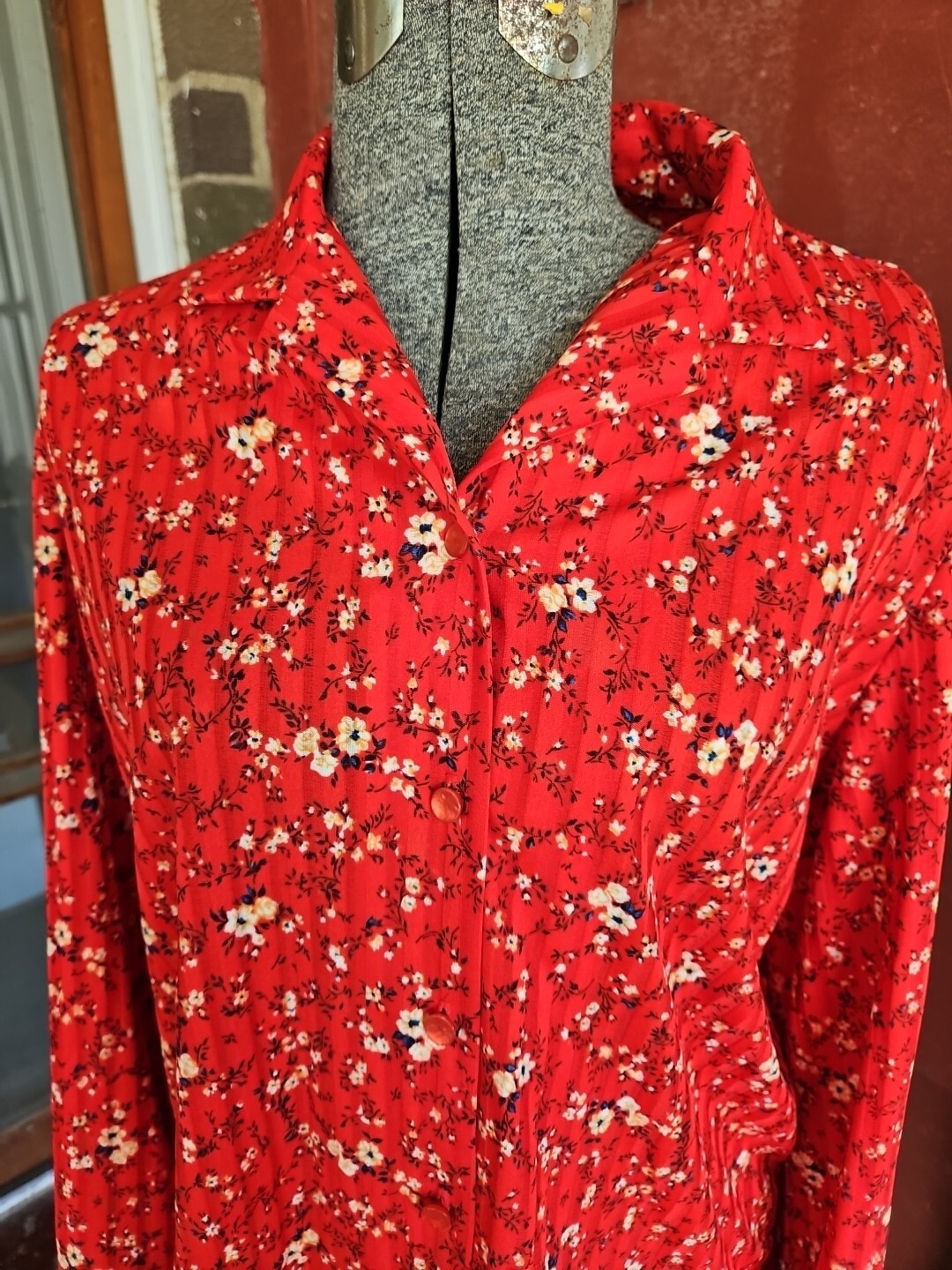 Vintage Graff Californiawear Red Button Shirt Blouse Peasant Medium
