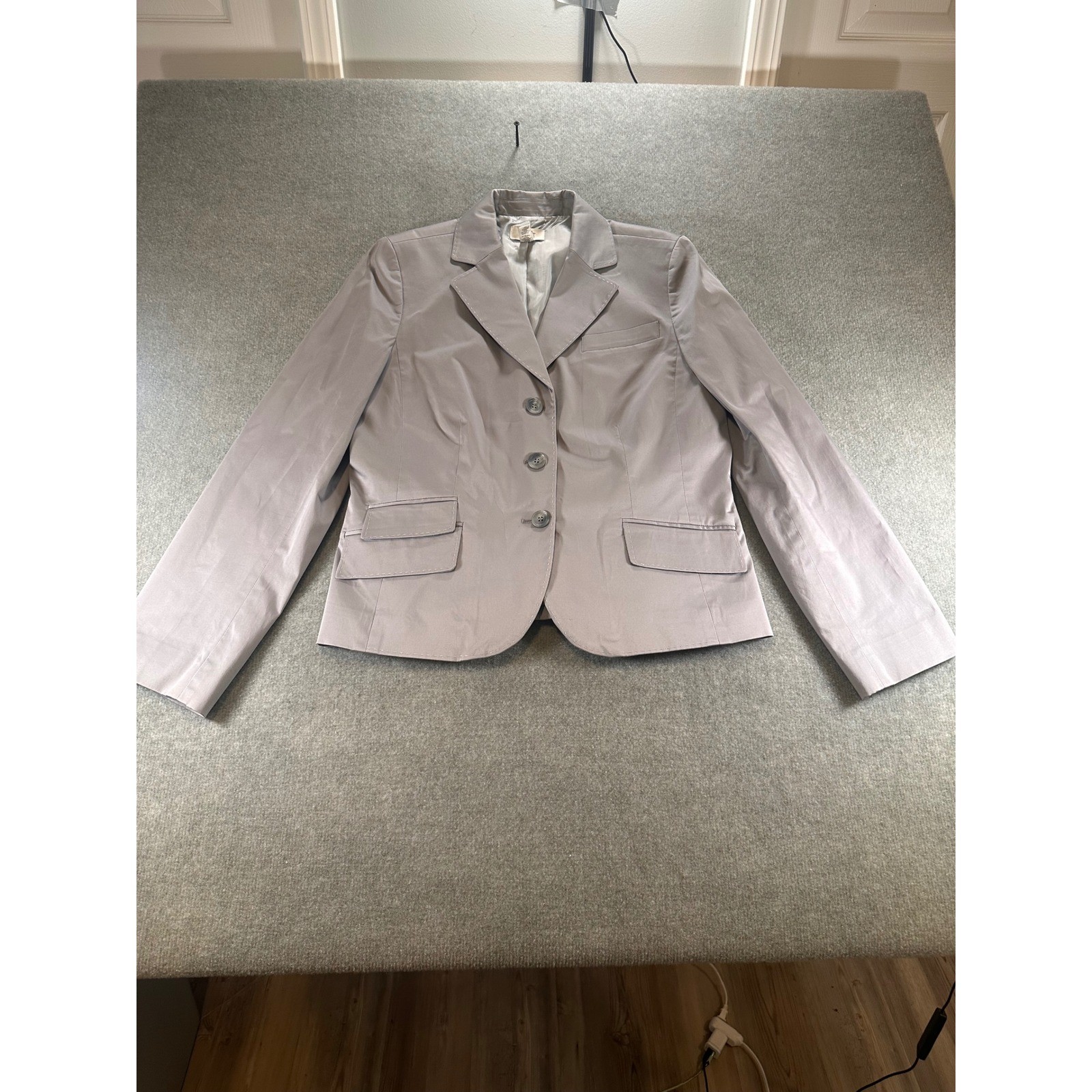 Ann Taylor Loft Womens Grey Three Button Blazer Jacket Size 14 Tailored Lined