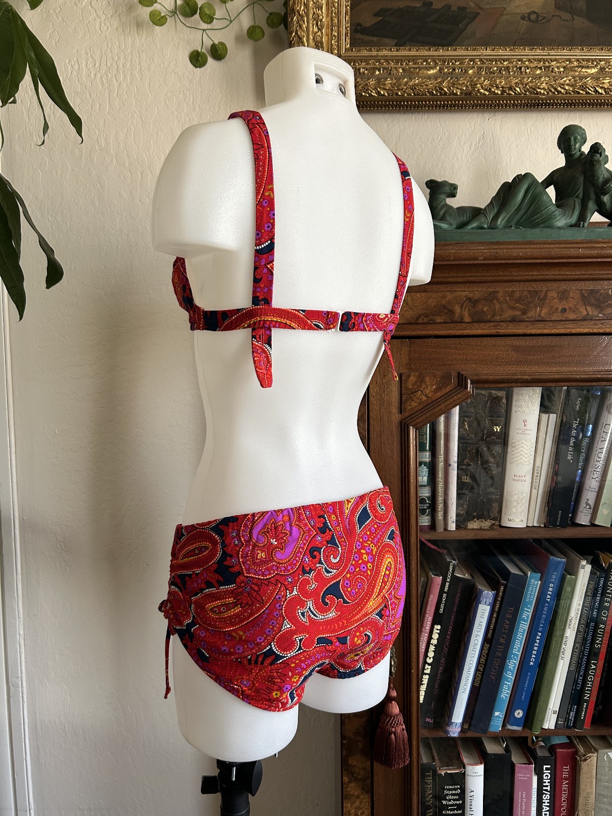Vintage 1960s 70s Red Psychedelic Paisley Bikini Swimsuit 2pc Bathing Suit SM