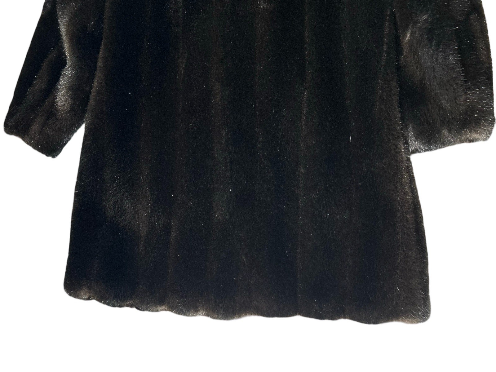 VTG Faux Fur Mid Length Coat Size READ Dark Brown Notch Collar Lined Pockets