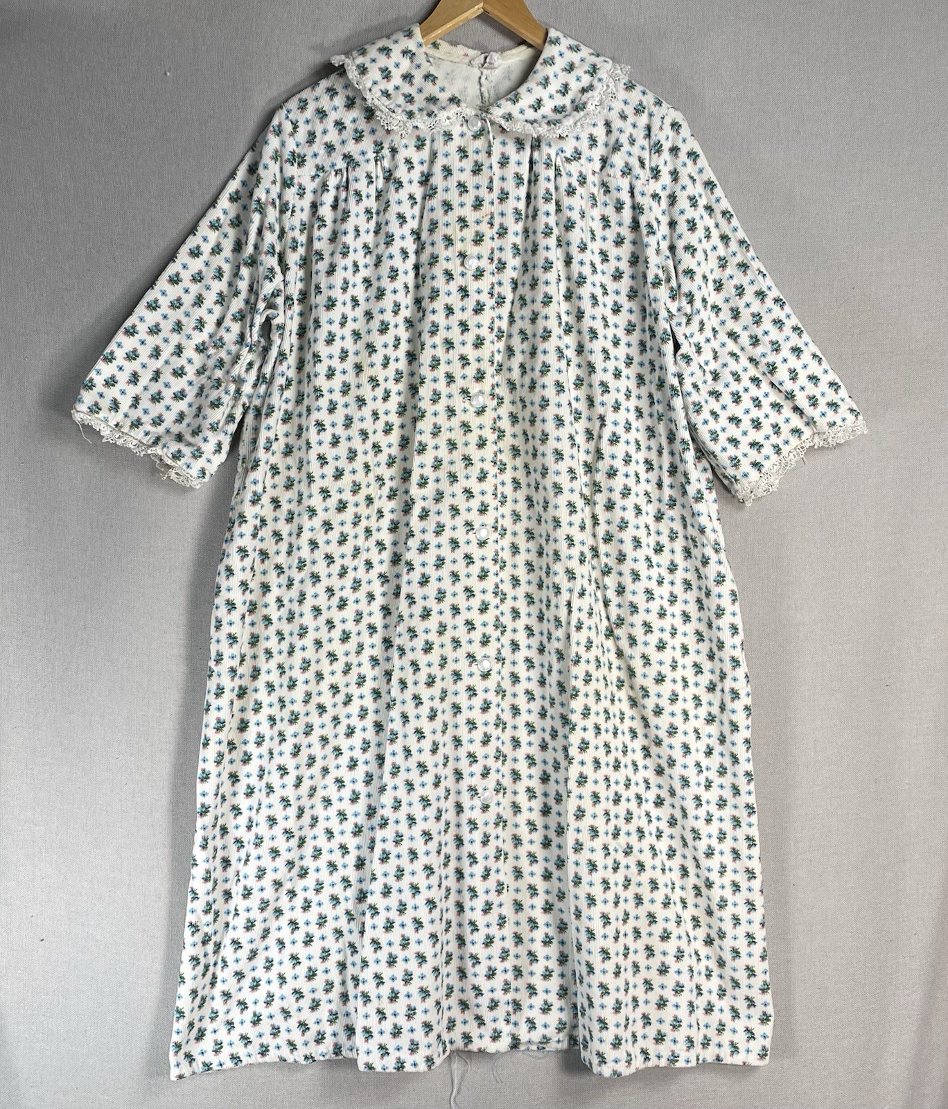 VINTAGE 50s Janet Lynn House Dress Womens Size Small Floral Corduroy Cotton