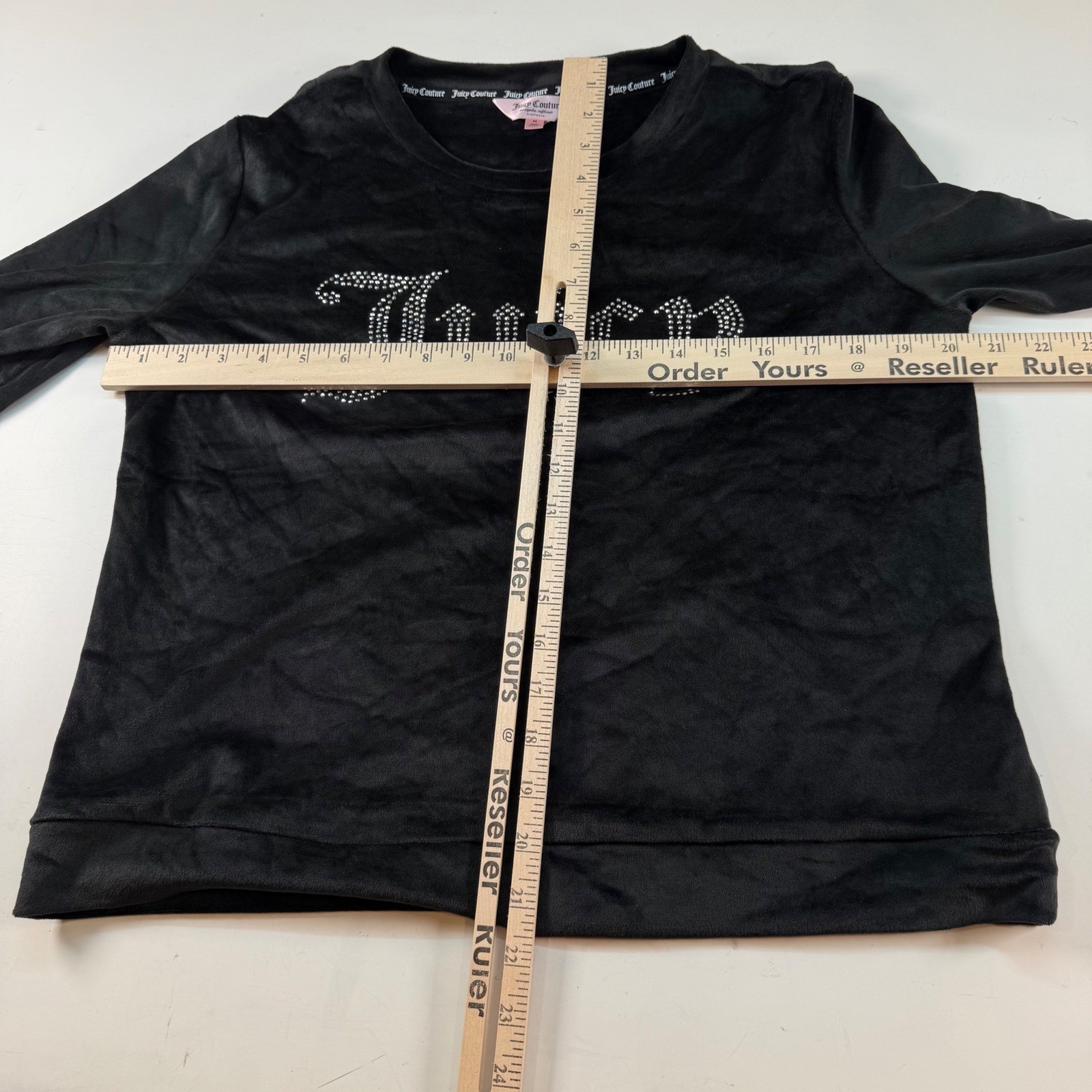 Juicy Couture Black Velour Rhinestone Logo Long Sleeve Sleep Top Size Medium