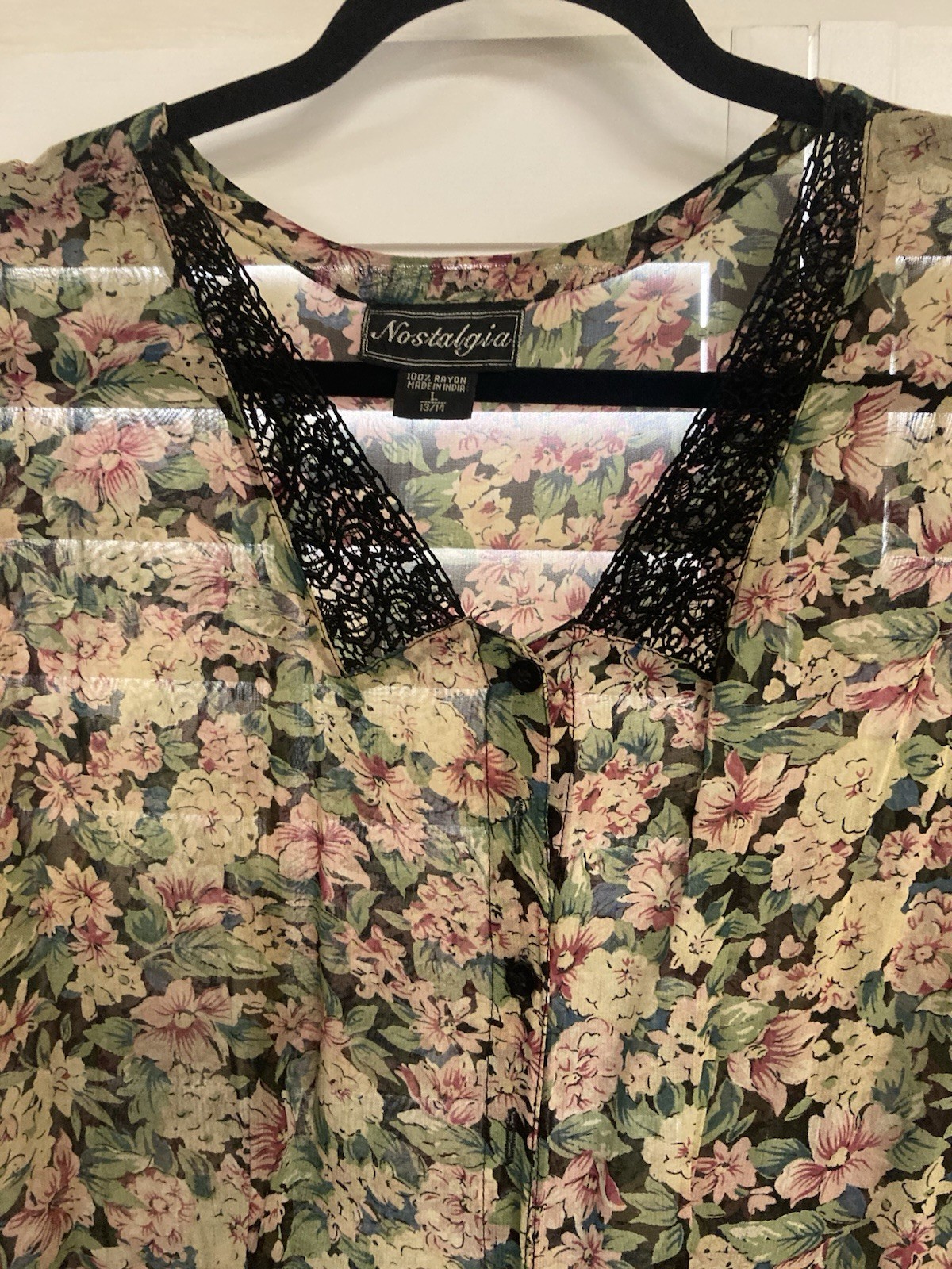 Vintage Nostalgia Sheer Floral Button Up Dress Prairie Cottagecore Style Large