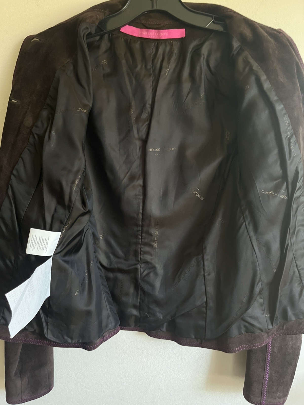 1990s Emanuel Ungaro Leather Suede Chocolate Brown + Purple Vintage Moto Jacket