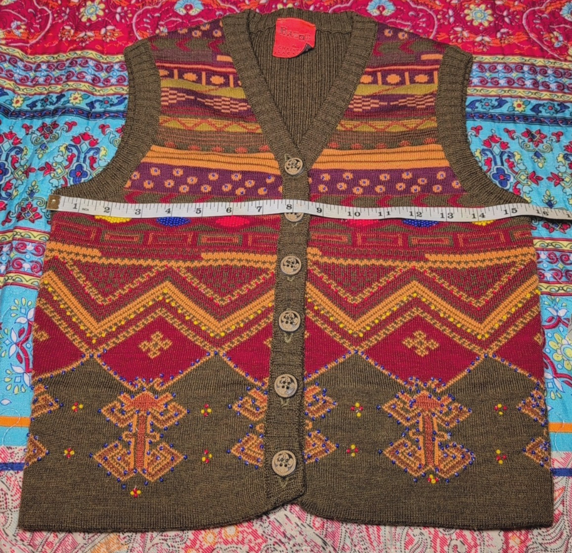 Vintage BAZAR Christian Lacroix Boho Beaded Accent Sweater Vest *See desc for sz