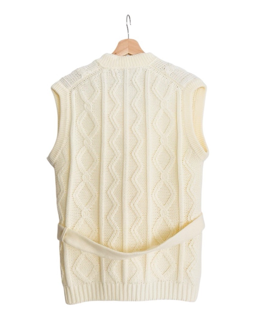 Vintage Hand Full Fashioned Hand Loomed Ivory Knit Belted Sweater Vest