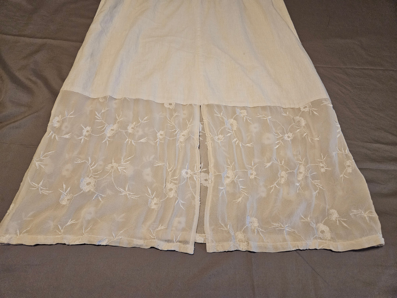 Tunic Robe Dress Full Length Off White Cotton Bottom Silk Embroidered. Medium