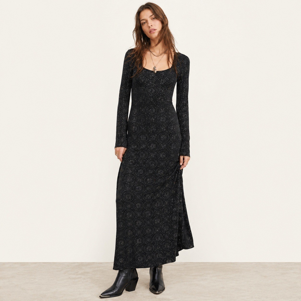 Rabbit Designs Womens Vintage Shimmer Glitter Maxi Dress Black 10 Whimsigoth Y2K
