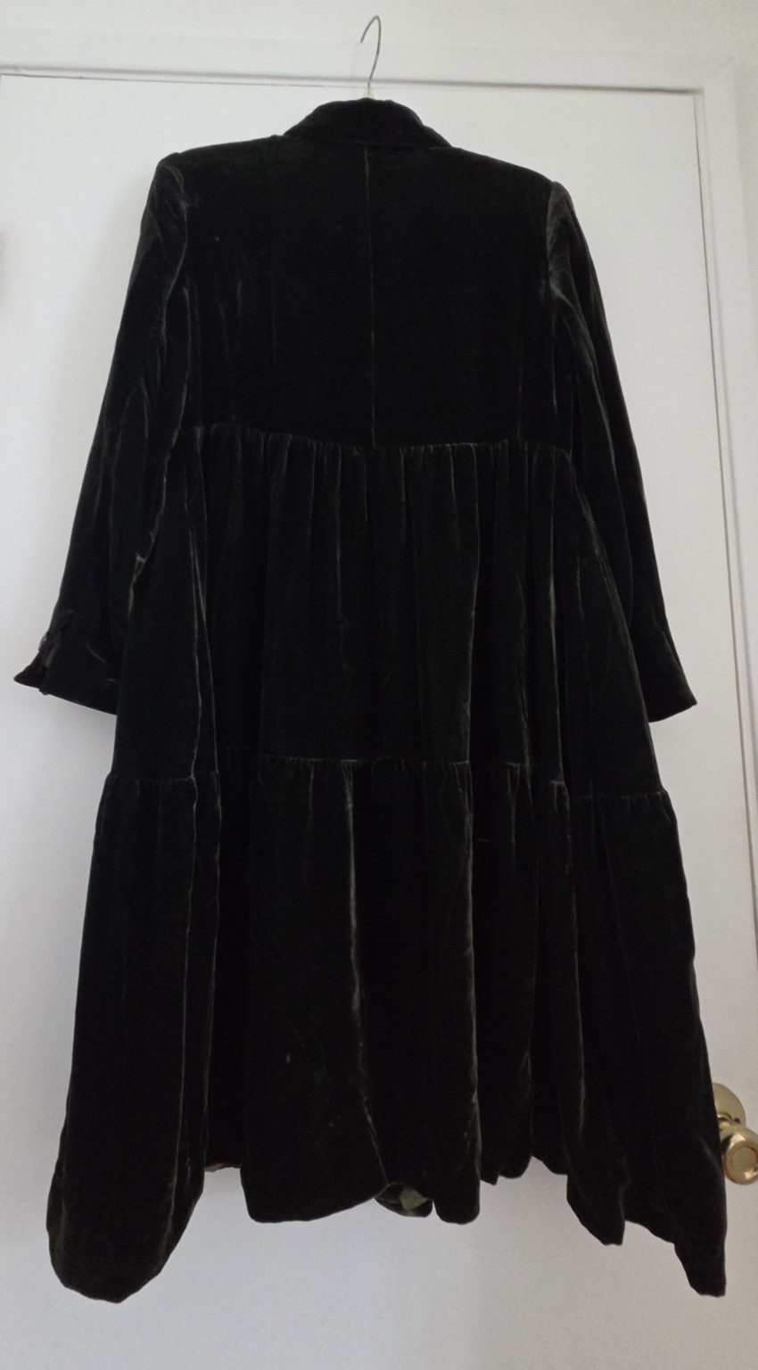 Vintage 90s Betty Jackson Studio Opera Duster Coat Forest Green Velvet Tiered