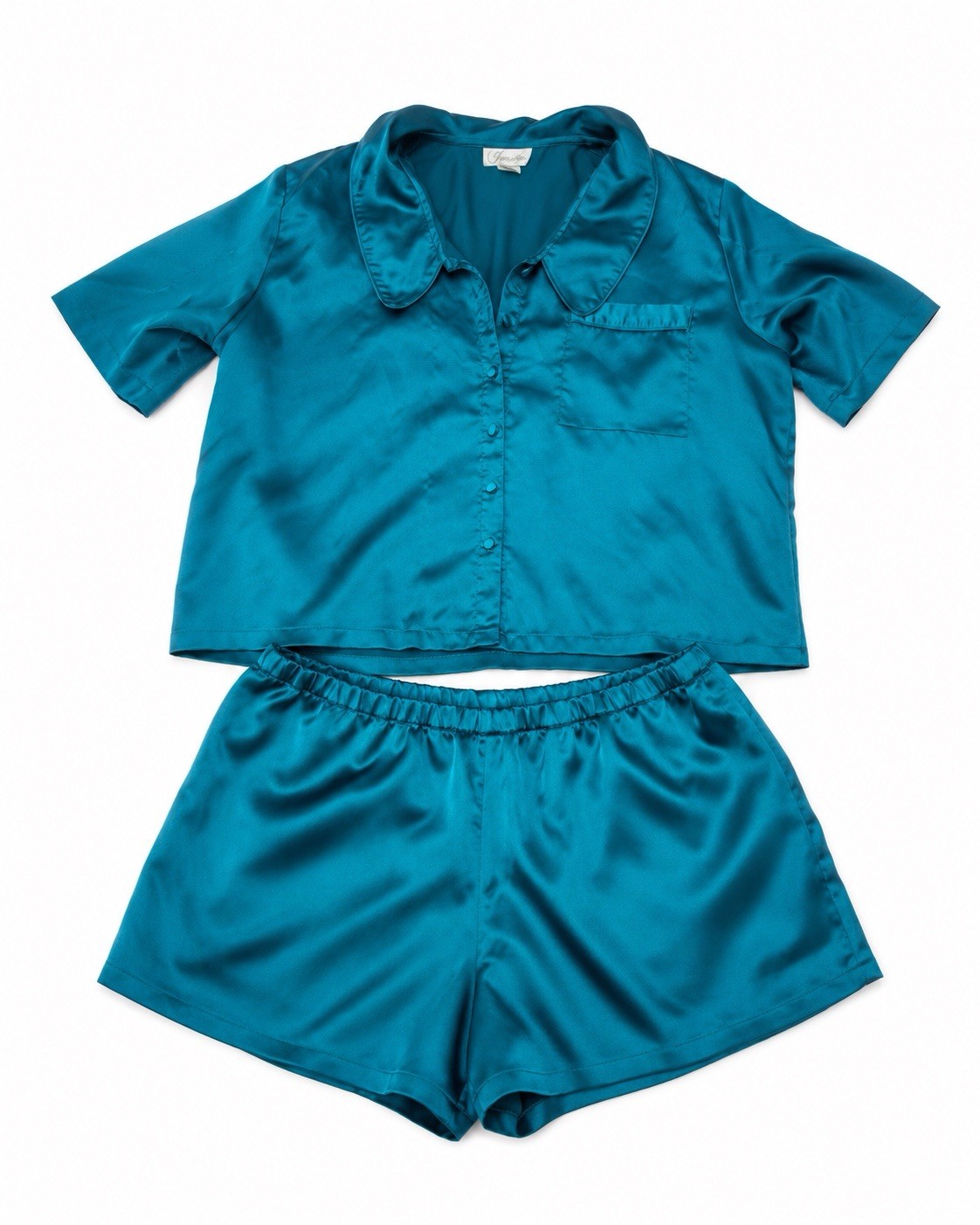 Vintage Inner Most Teal Satin Pajama Set Women’s Medium Sears Button Front