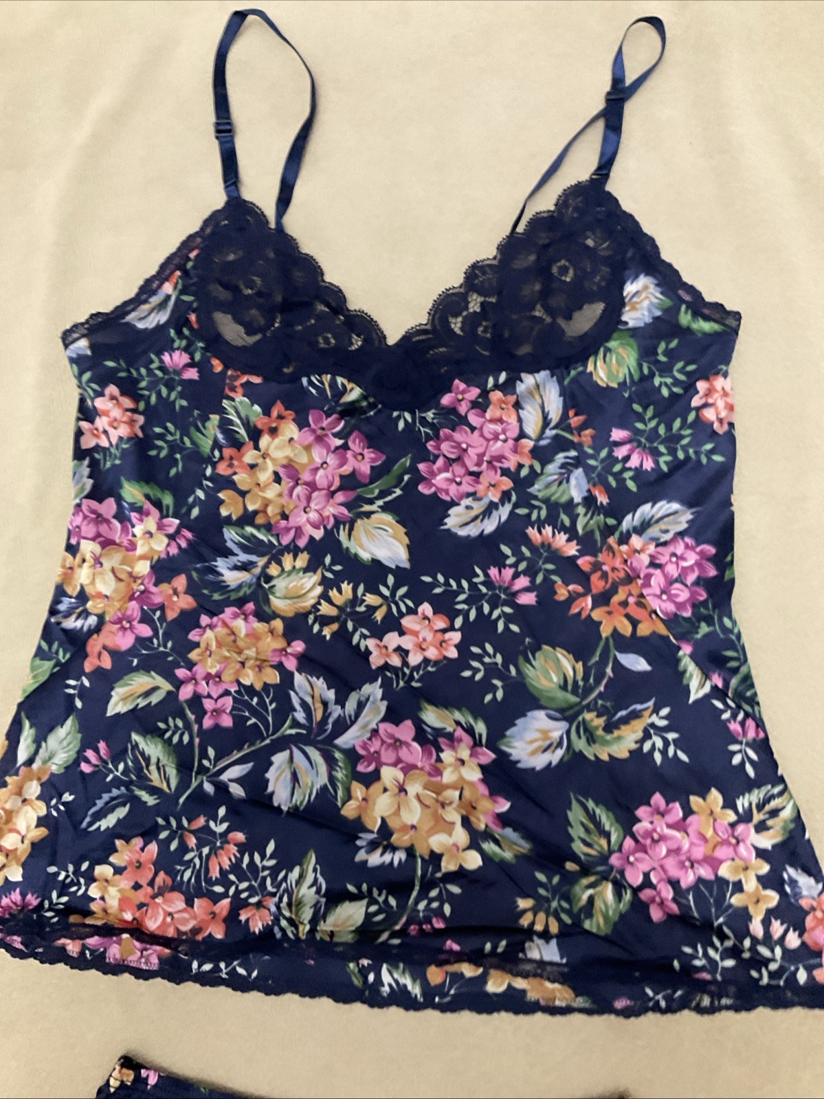 VTG Vanity Fair Camisole Slip Set Small Womens Blue Floral Satin