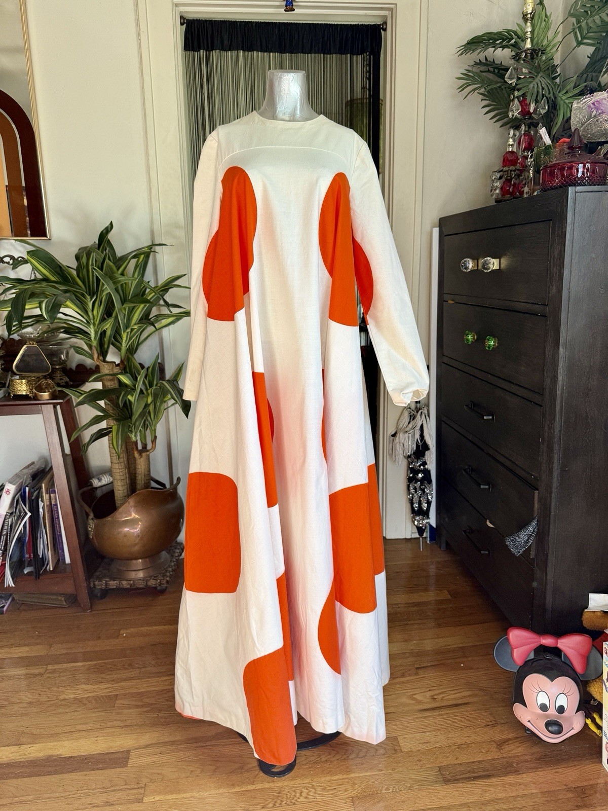 1960s Couture The Clothes Horse Brand Polka Dot Maxi Dress Long Sleeve vintage