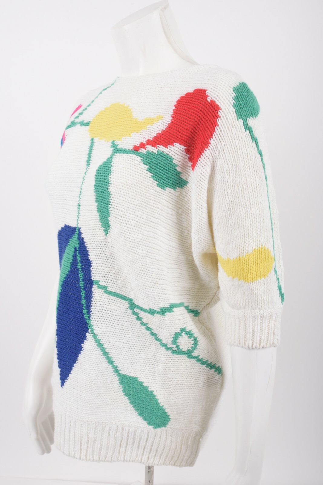 1980s Shapely Knits Womans Vintage Knit Sweater Top Size M Floral Dolman sleeve