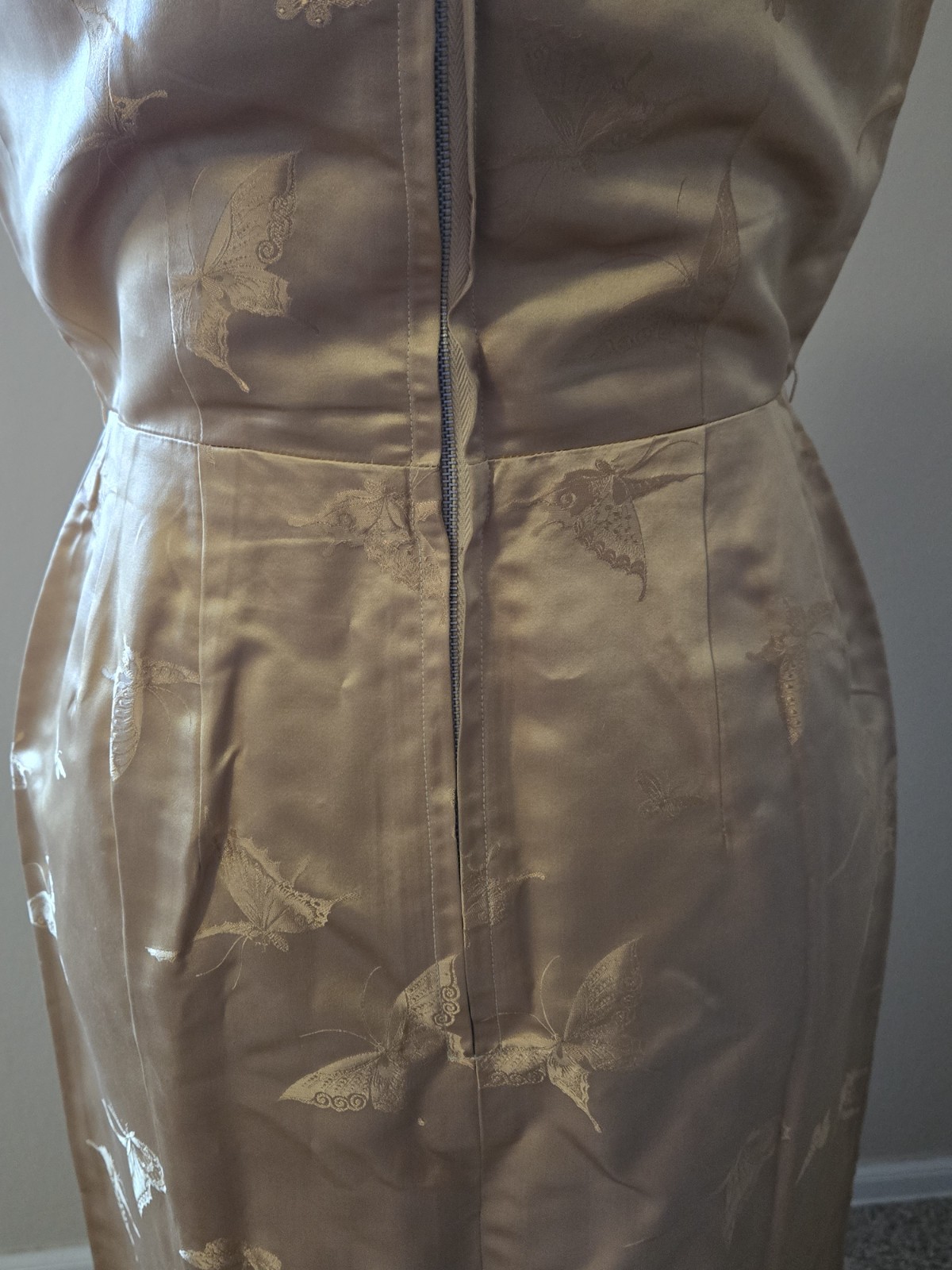 Dynasty Hong Kong Silk Sheath Dress Jacket Butterfly Sz 12 Gold Elegant MCM