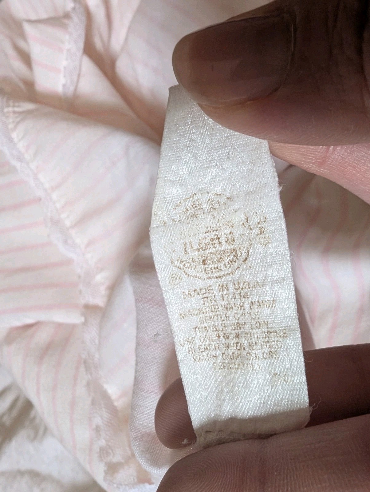 Vintage 80s Miss Elaine Nightgown Pink Stripe Lace Union Made USA Puff Sleeve S