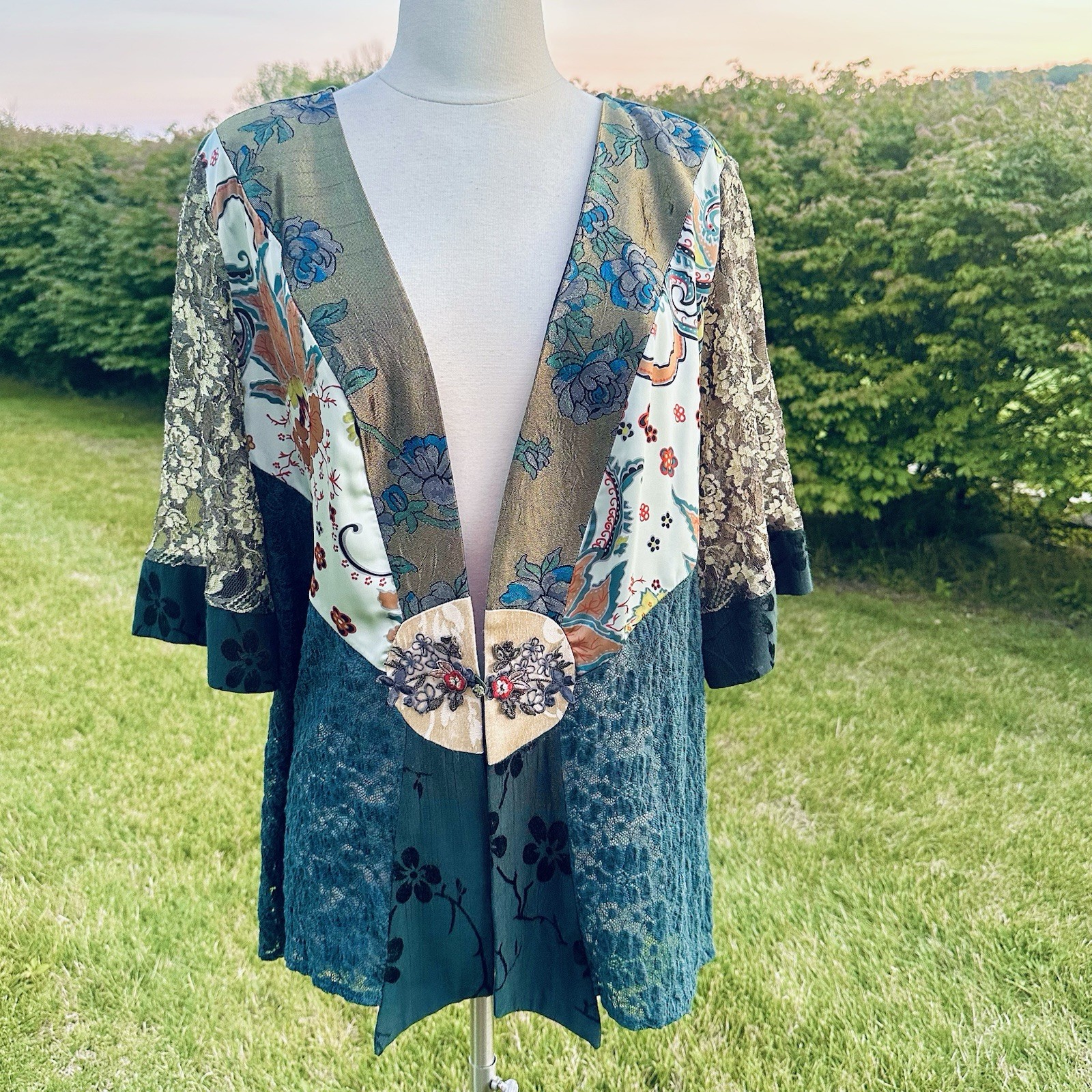 Spencer Alexis vintage mixed-media patchwork kimono top