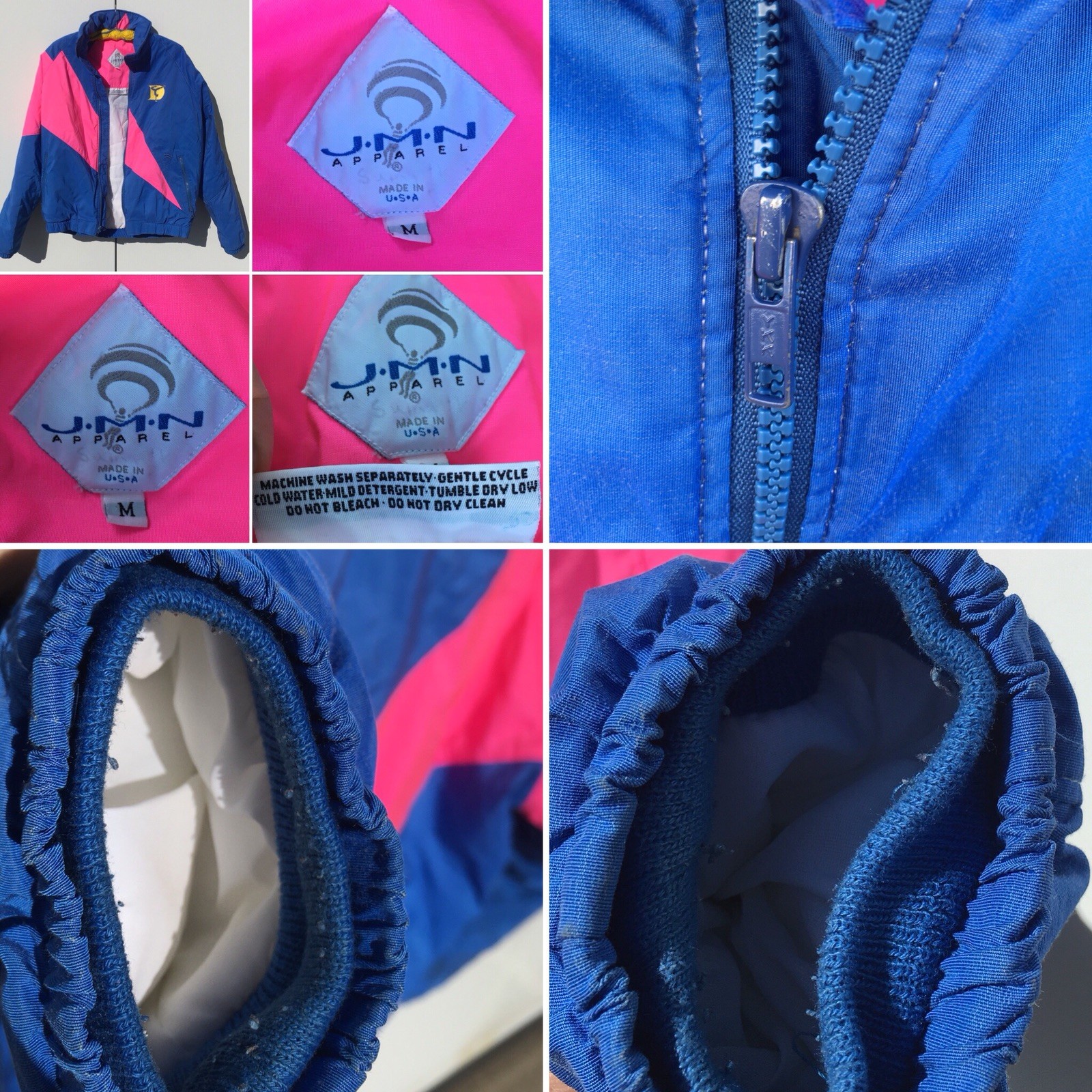 Vintage Color Block Jacket Blue Yellow Neon Pink Gymnastics Lightning Size M