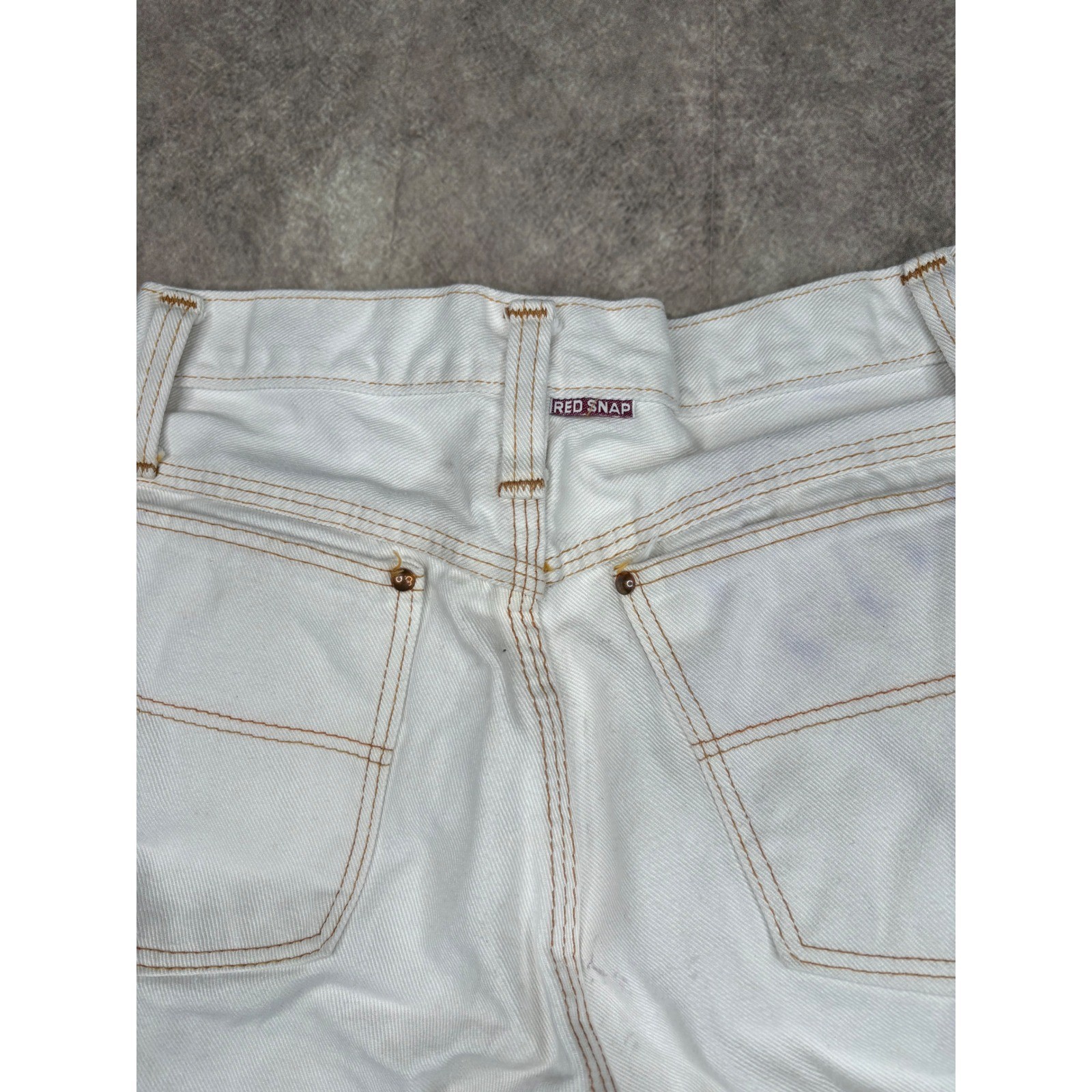 Red Snap White Denim Flared Jeans Contrast Stitch Workwear Size 26×29 Y2K 90s