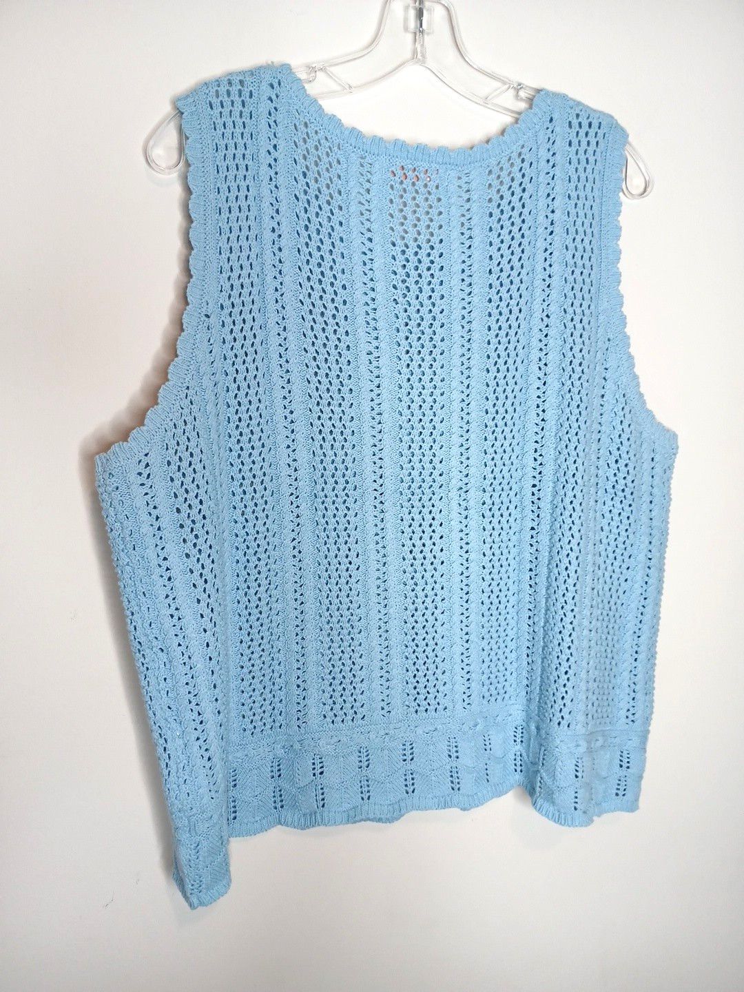 Kirundo Light Blue Crochet Knit Sleeveless Sweater Tank Top Women Plus Size XXL