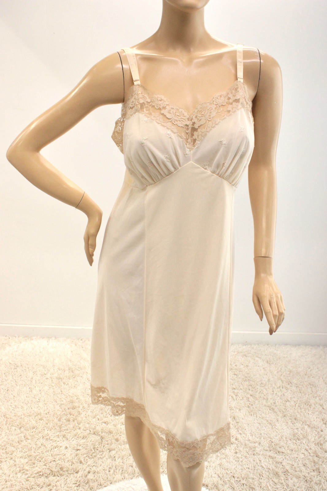Vintage Full Dress Slip size 40 Ivory Nylon Shadow Panel Lace Trim Sears USA