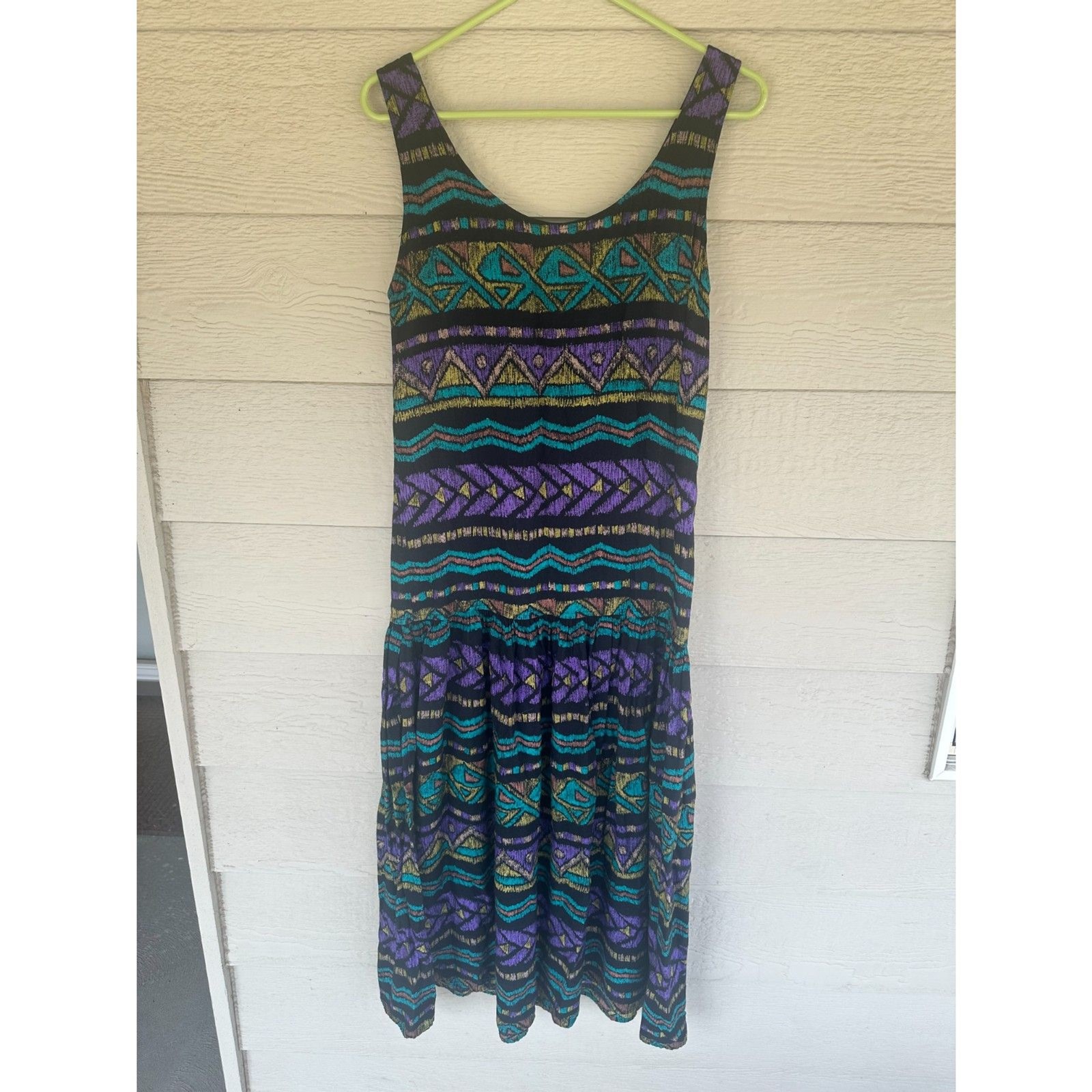 Moda International Vintage 90s Geometric Tribal Drop Waist Maxi Dress – Size M