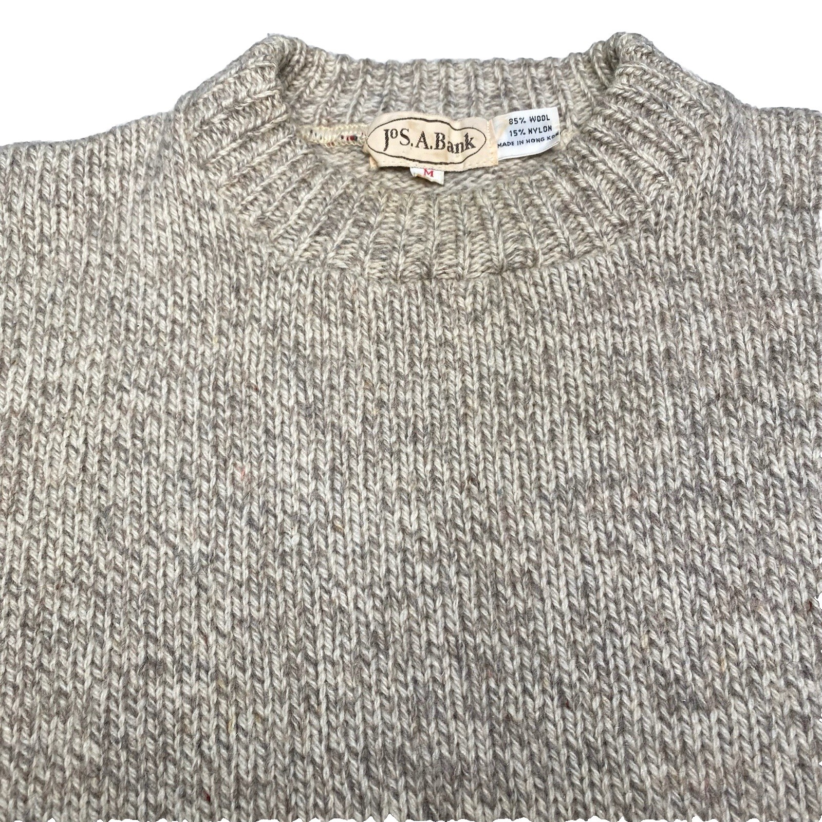 80s Jos A Bank Sweater M Womens Ribbed Knit Oatmeal Grandpa Chic
