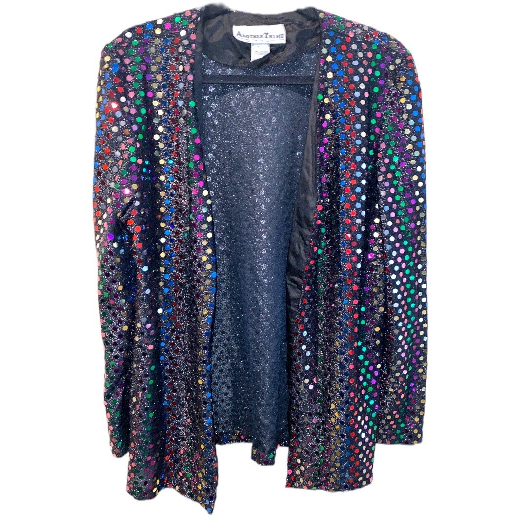 Another Thyme Vintage Rainbow Holiday Sequin Sparkle Blazer Jacket size small