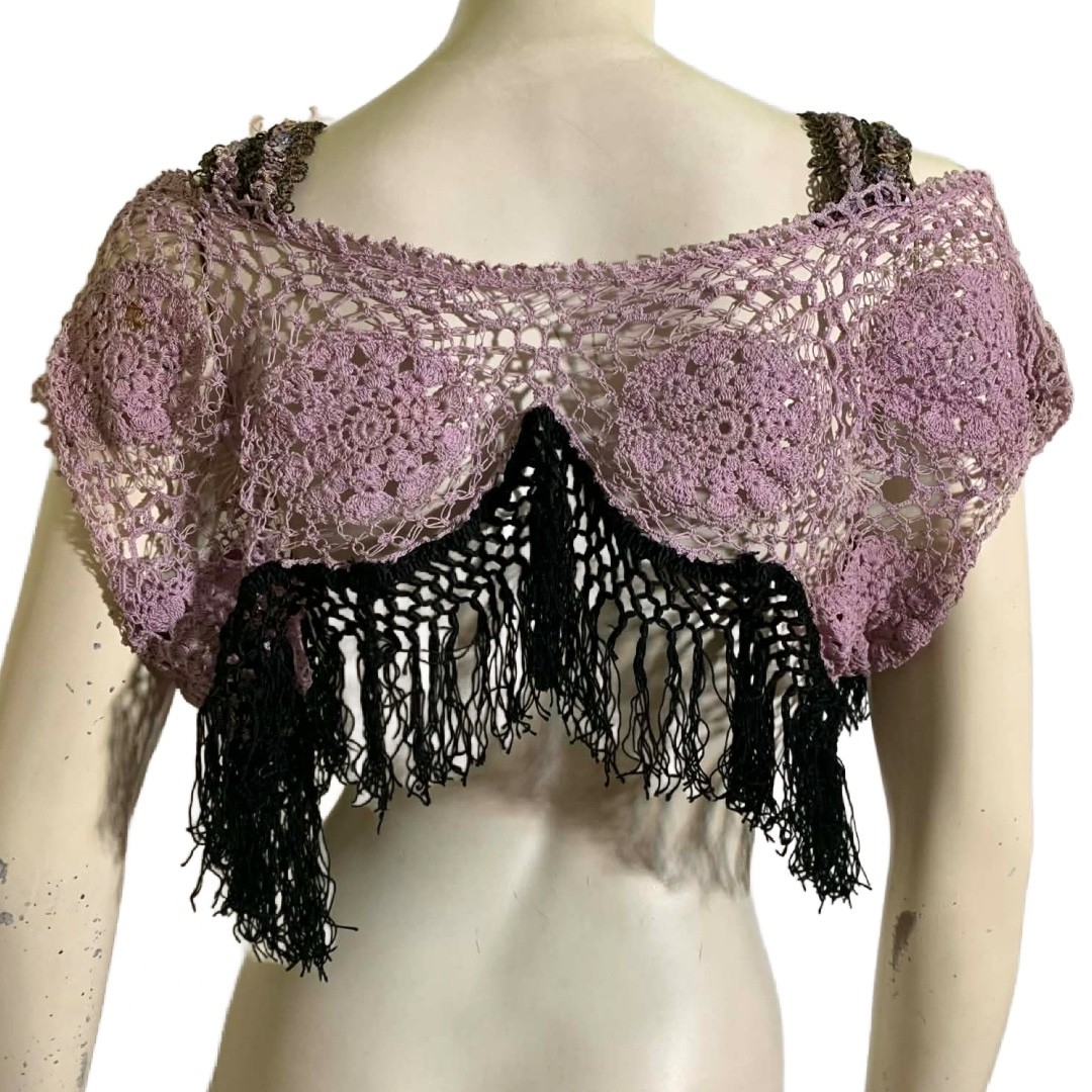Edwardian Lavender Lace Upper Bodice with Victorian Silk Fringe OOAK Top S
