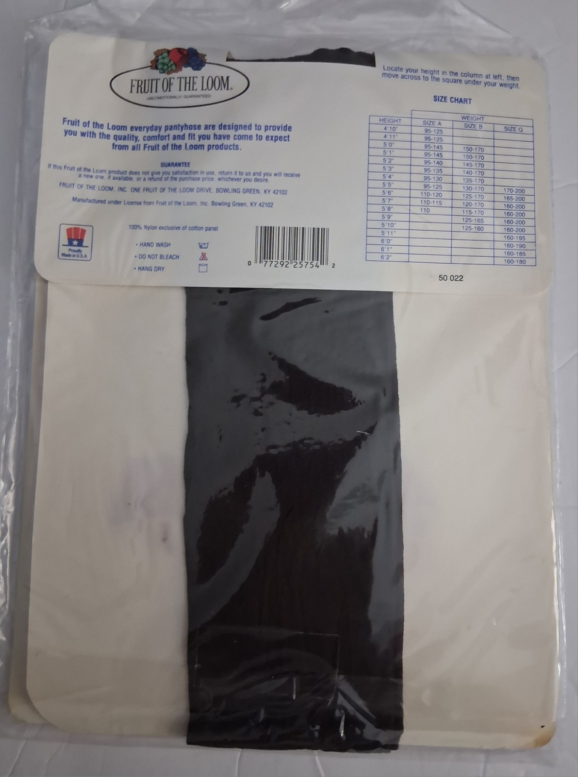 Vtg Fruit of the Loom Everyday Pantyhose Sealed Off Black Size B Sandalfoot Toe