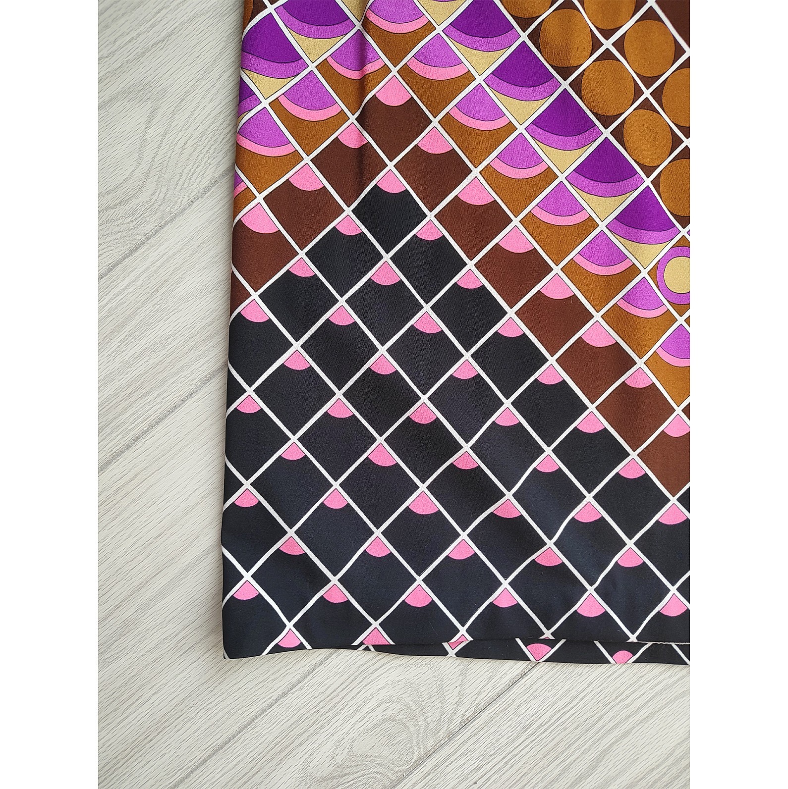 60s-70s Mod Psychedelic Maxi Skirt Purple Geometric Diamond Print Vintage Boho M