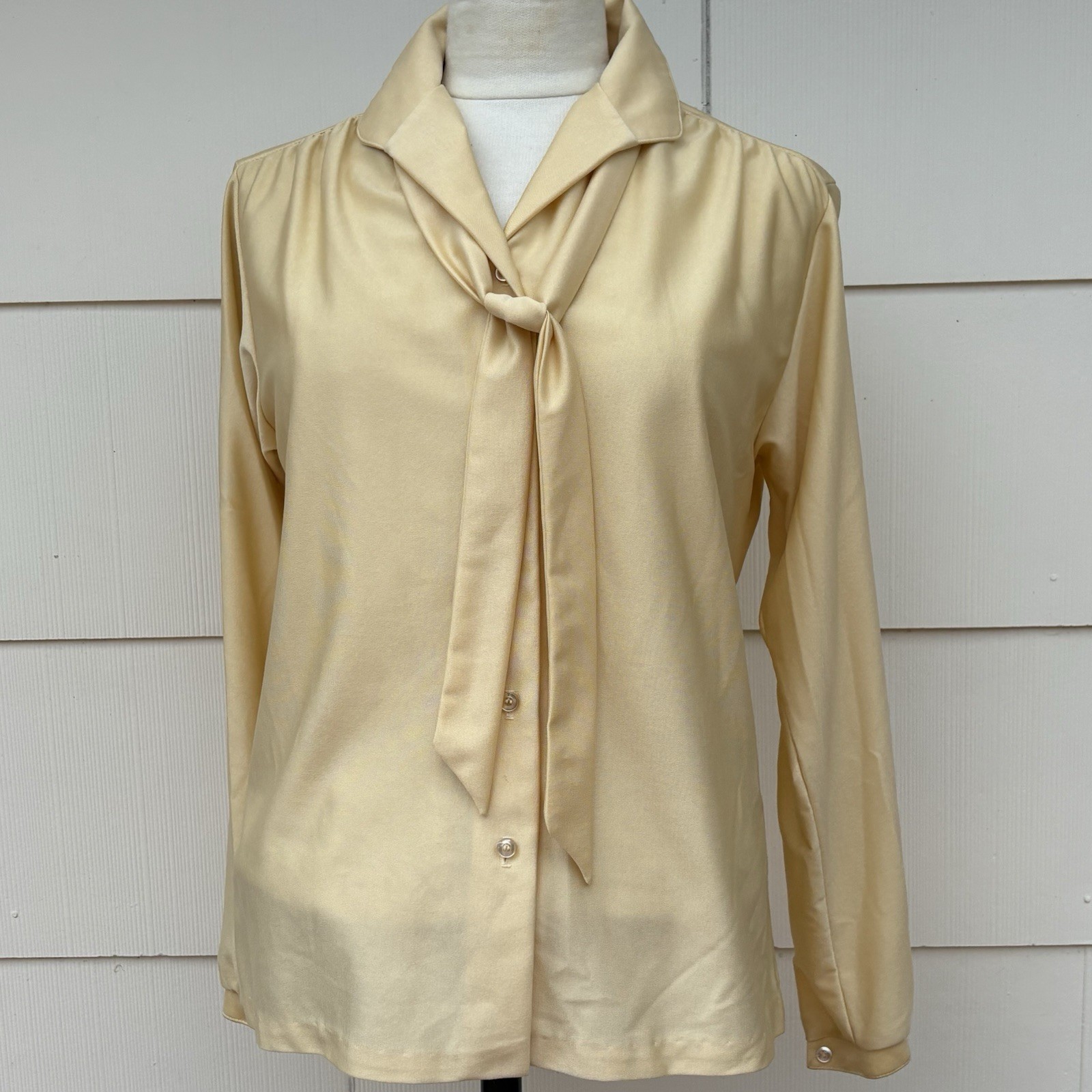 Vtg Ship &lsquo;n&rsquo; Shore Tie Neck Blouse Sz 12 Yellow Button Up Long Sleeve Retro 70&rsquo;s