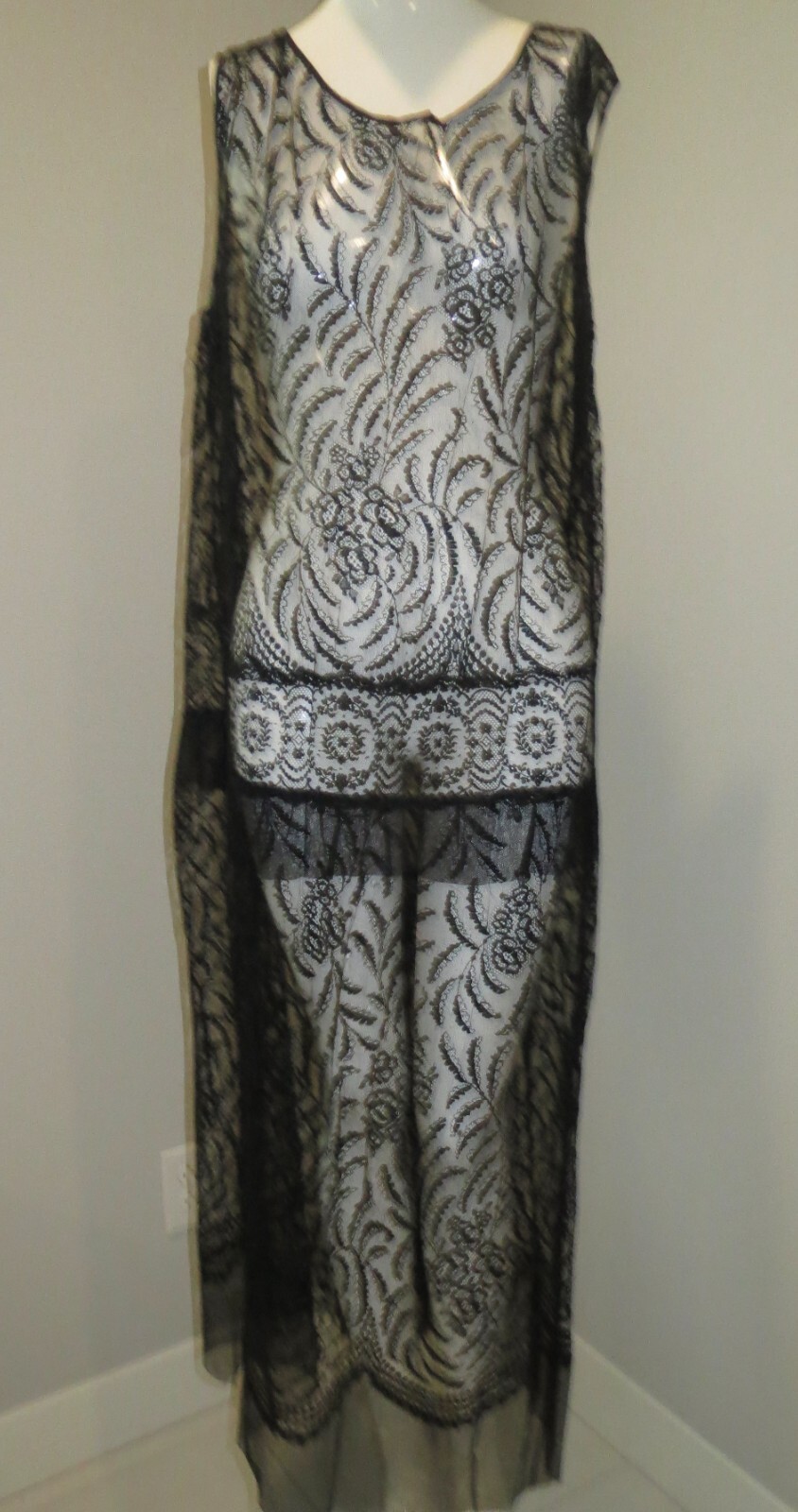 Antique Edwardian Gown + Jacket Chantilly Lace Pleated Back Ex Cond