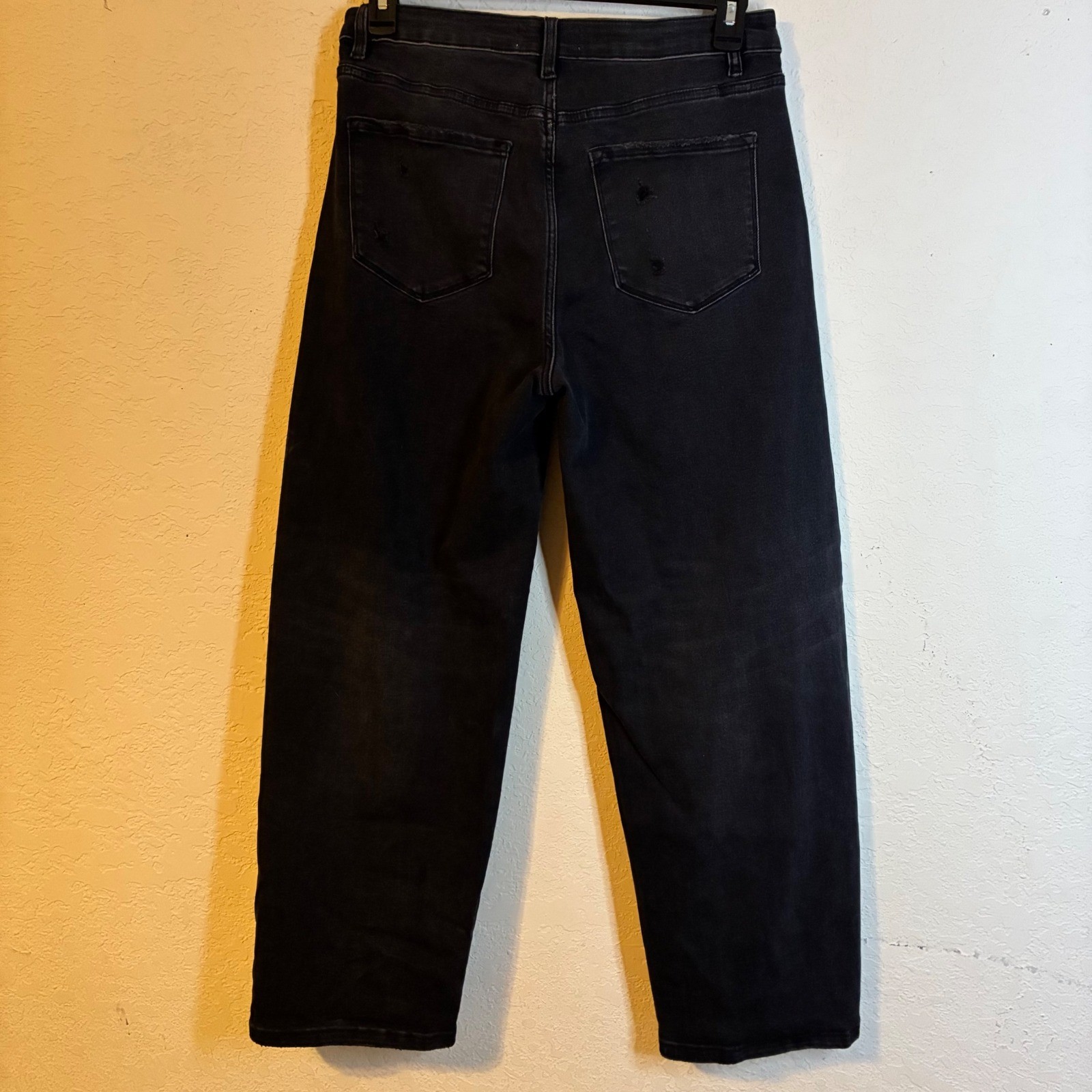 Vervet Super High Rise Panel Barrel Leg Jeans 31 Faded Black Distressed T6589