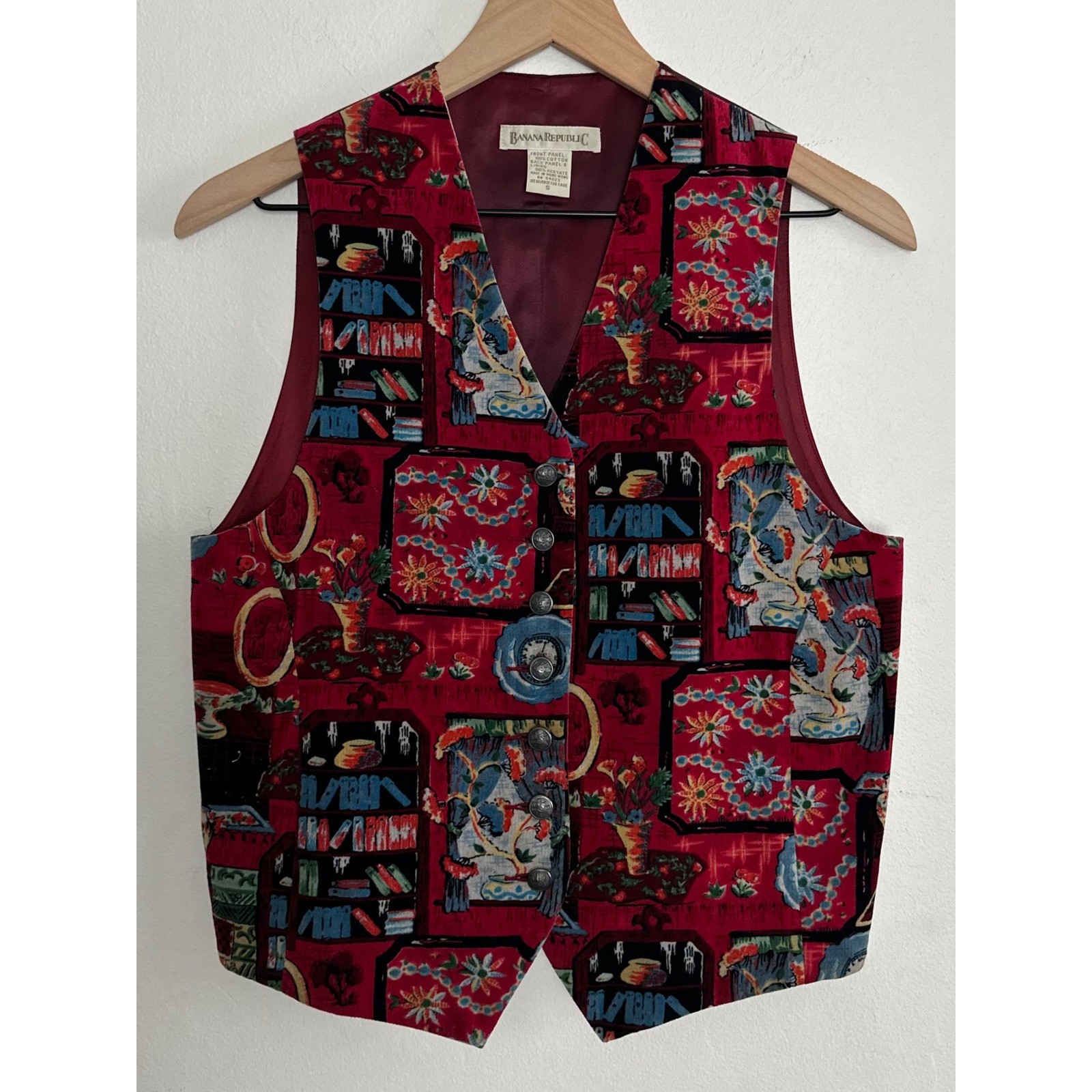 Vintage Banana Republic Tapestry Library Vest S Academic Floral Preppy Retro Art