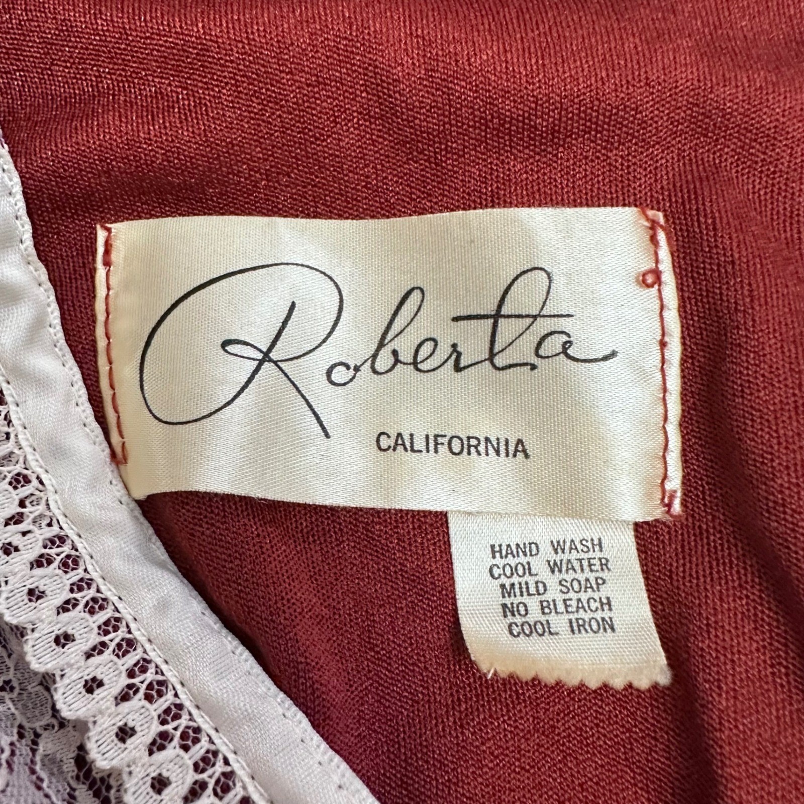 Vintage Roberta California Burnt Orange Rust Prairie Maxi Dress Lace Boho Small